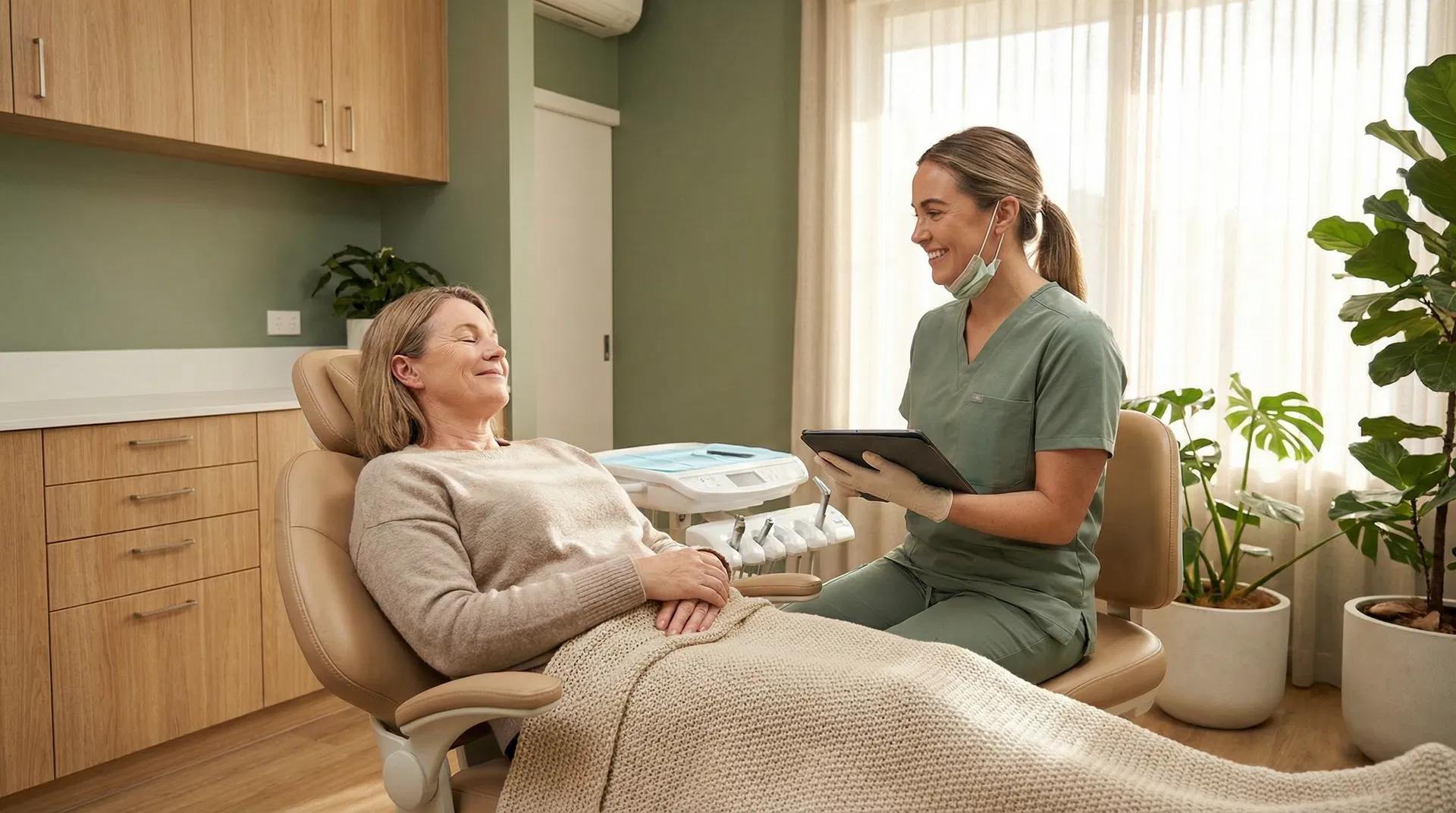 Relaxed patient receiving oral sedation dentistry at Oakridge Park Dental Vancouver BC — anxiety-free dental care