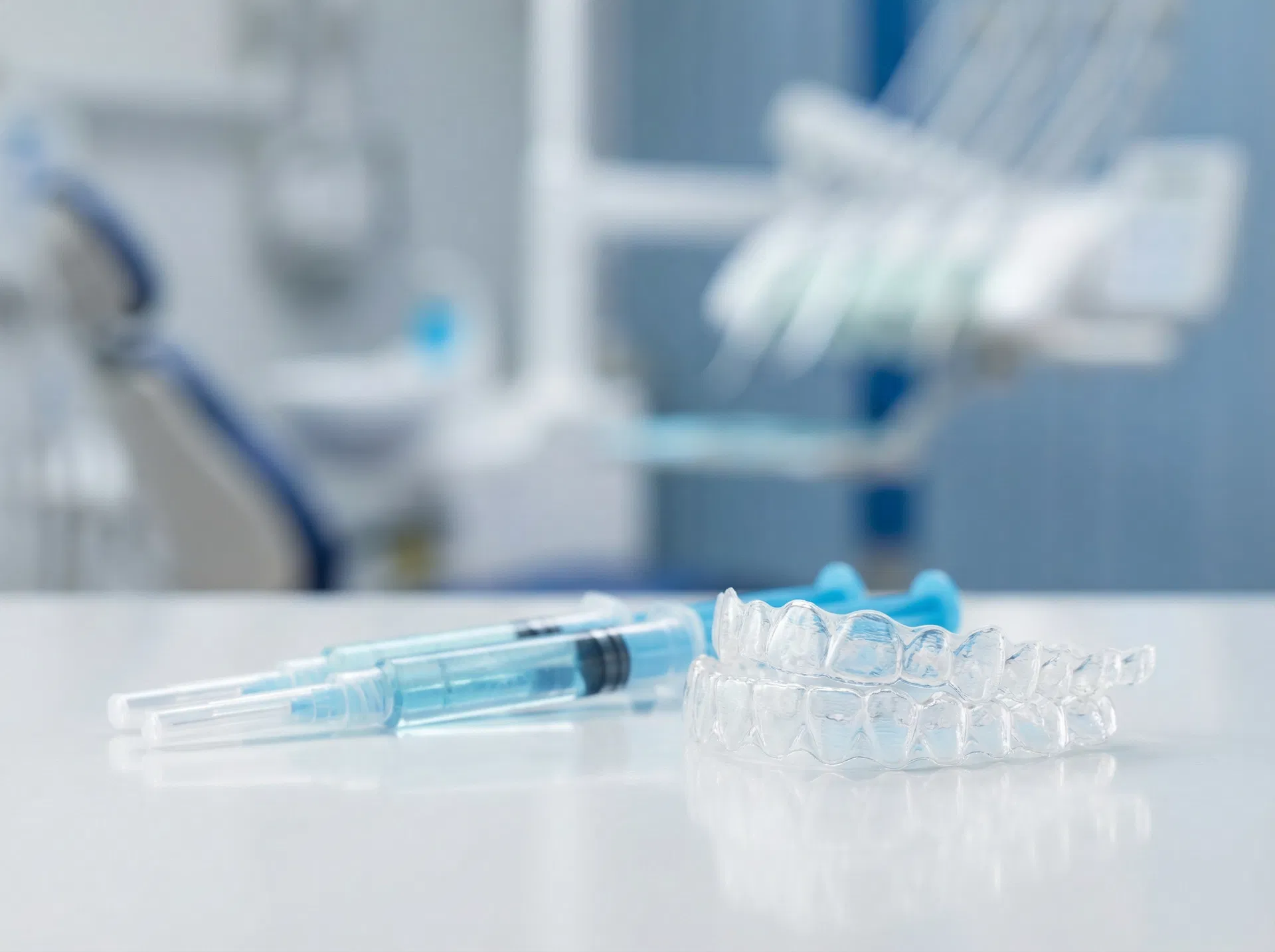 Custom take-home whitening trays with professional-grade gel at Oakridge Park Dental Vancouver BC — at-home teeth whitening