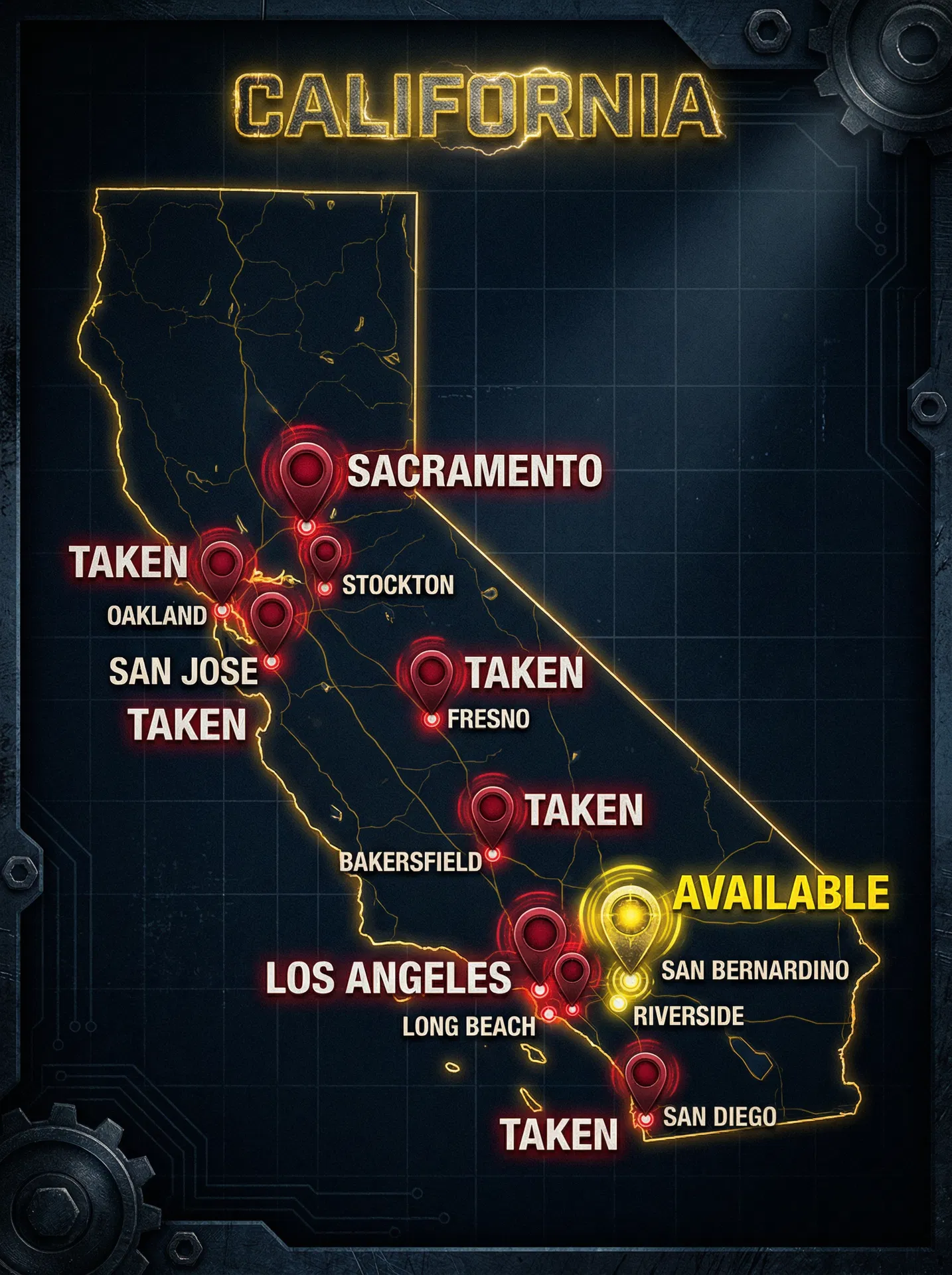 California territory map showing claimed and available electrical markets