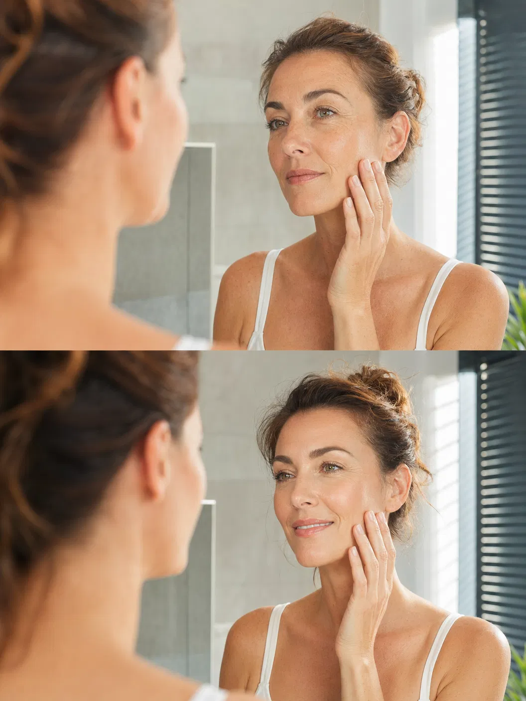 Woman admiring her natural, refreshed skin results after aesthetic treatments at CleverChick MedSpa