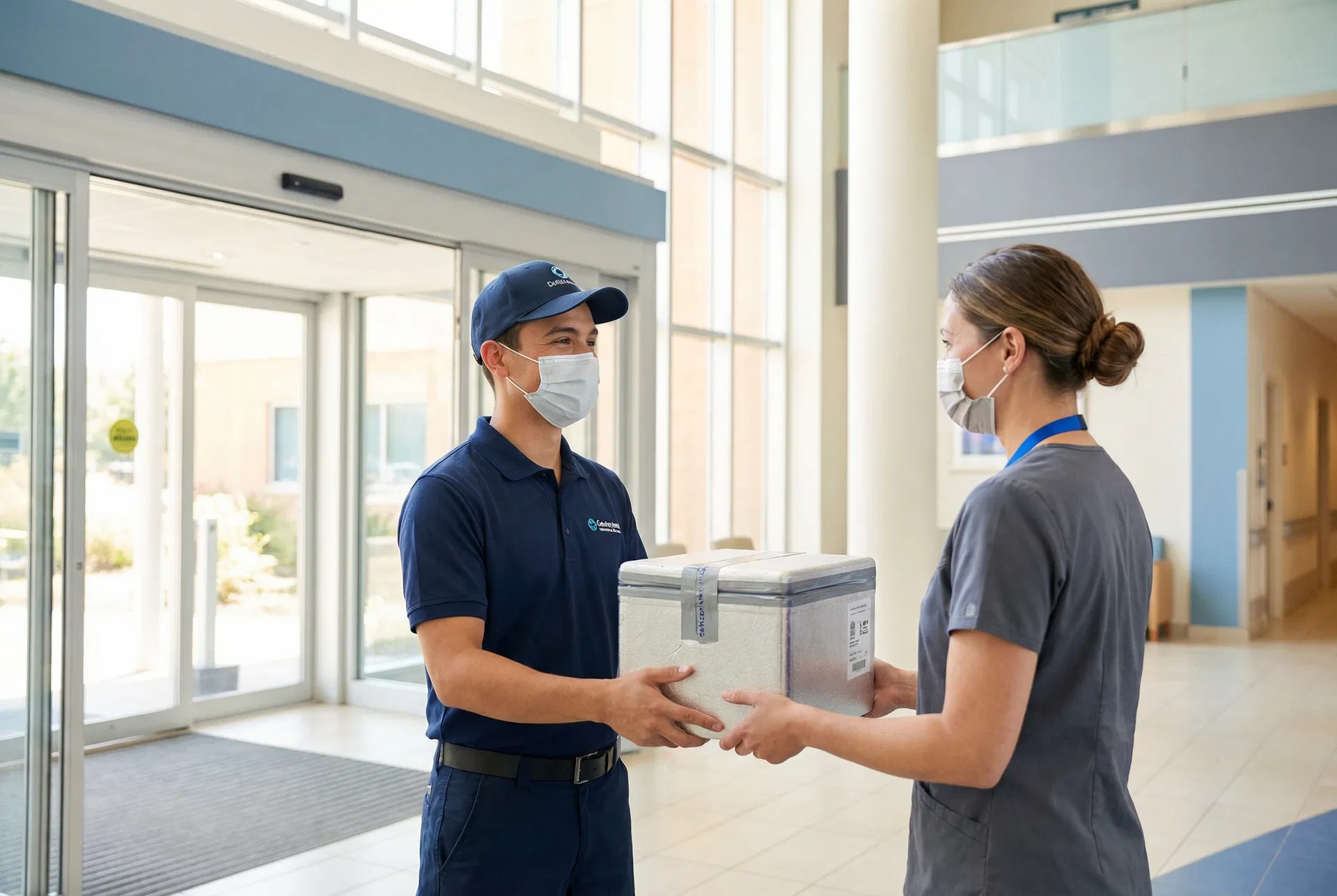 Medical courier delivery at hospital