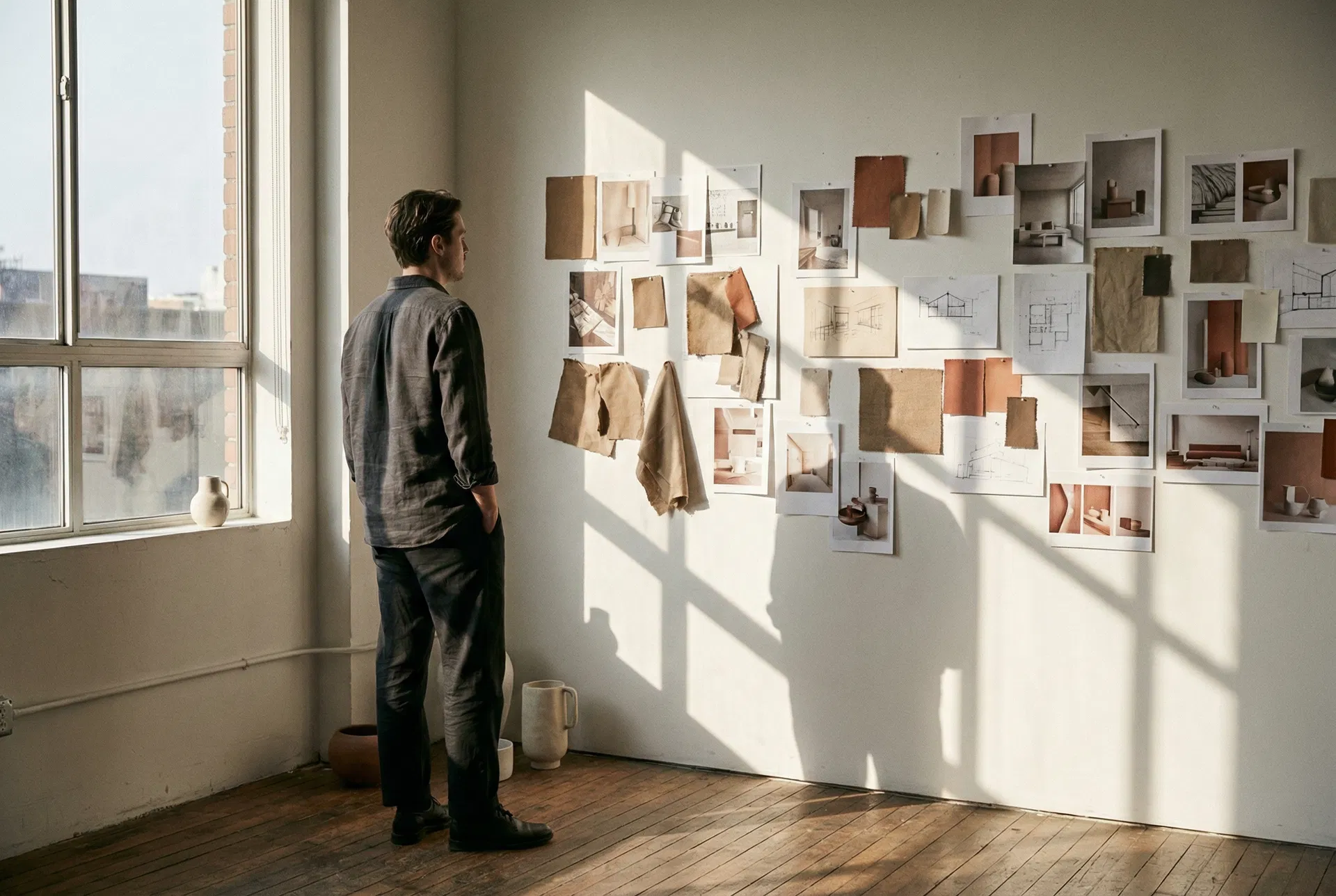 Minimalist workspace with creative tools