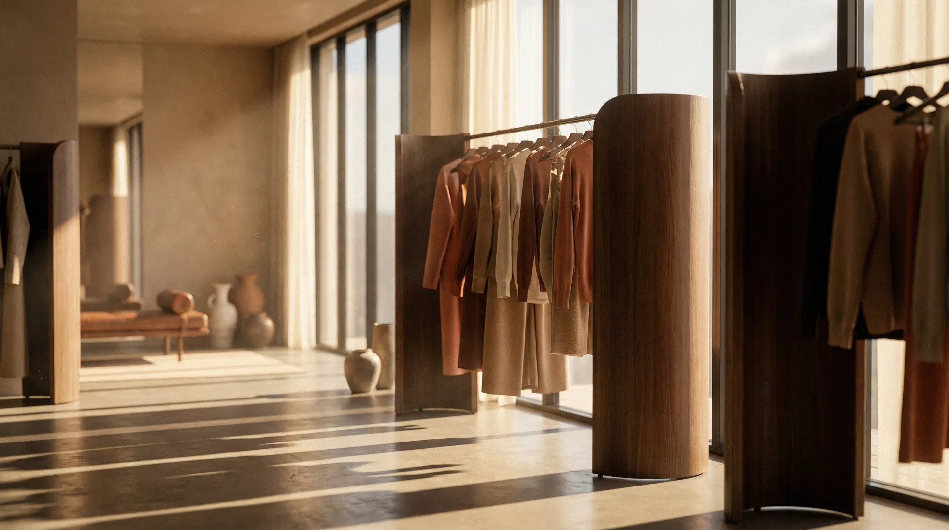 Luxury boutique interior with warm ambient lighting - Sonaire AI-powered sonic branding for retail spaces