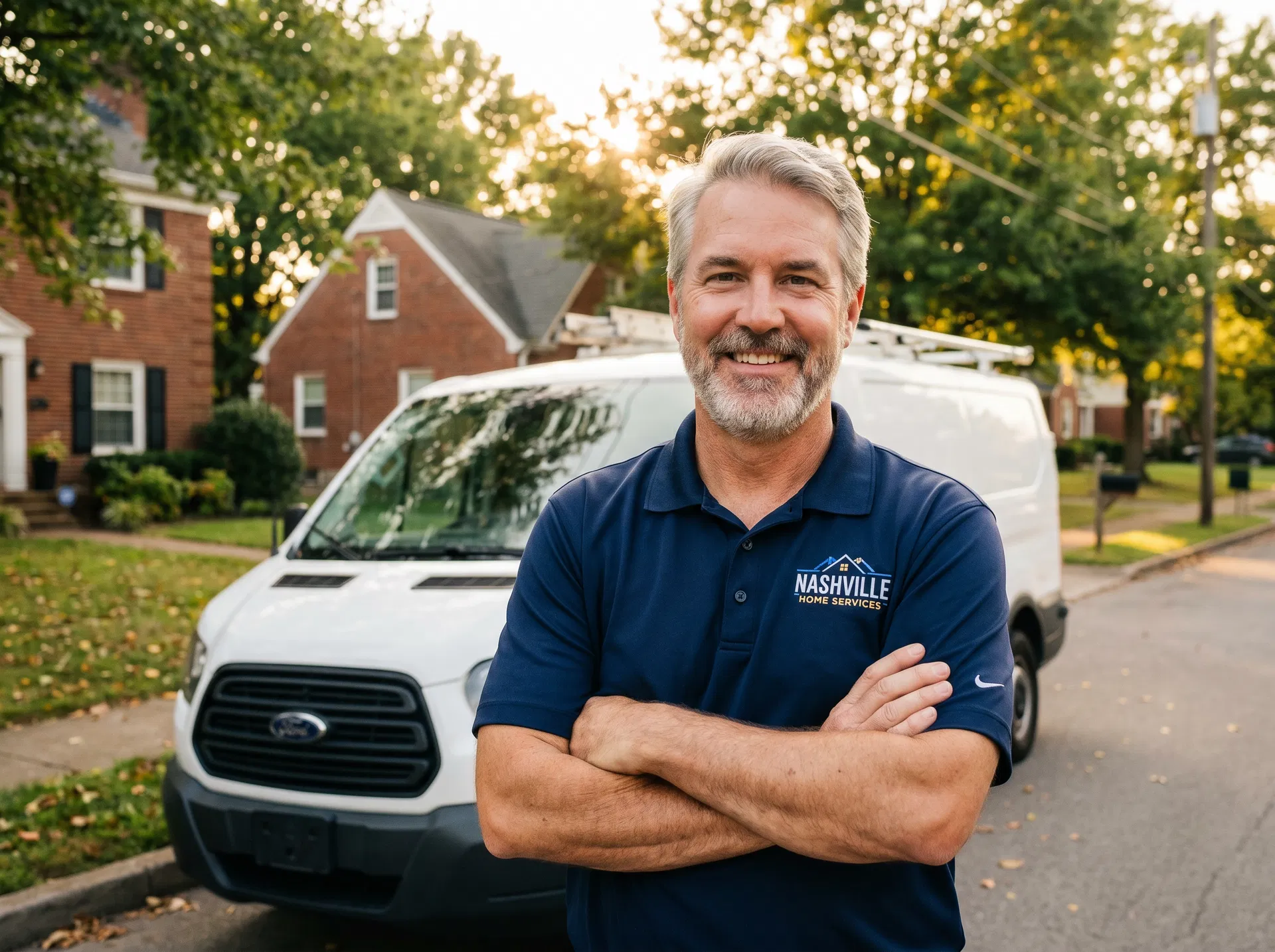 Rodney Gross, owner of Gross Maintenance Services LLC, standing in front of service vehicle in Nashville Tennessee