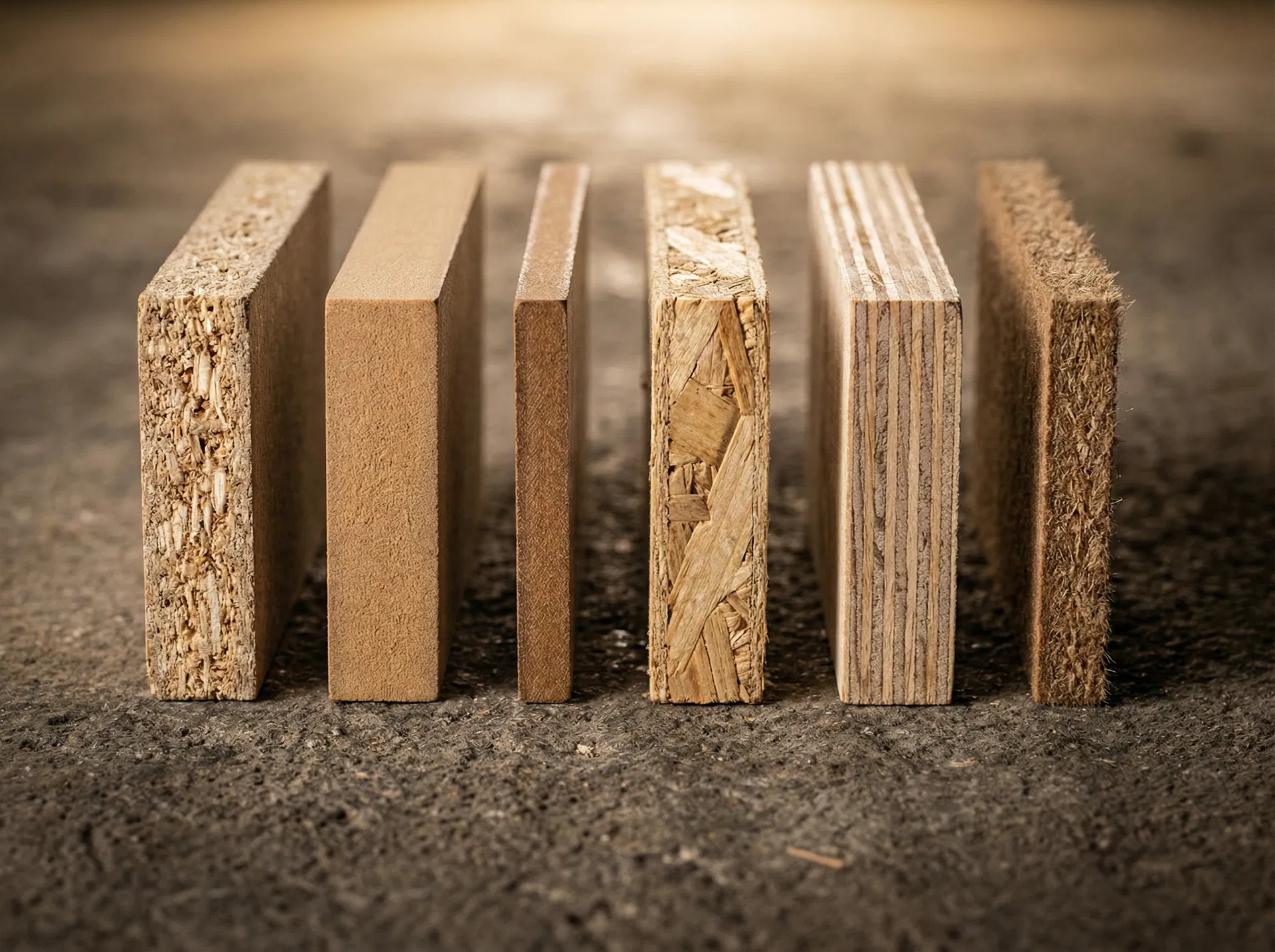 Przekroje różnych rodzajów płyt drewnopochodnych