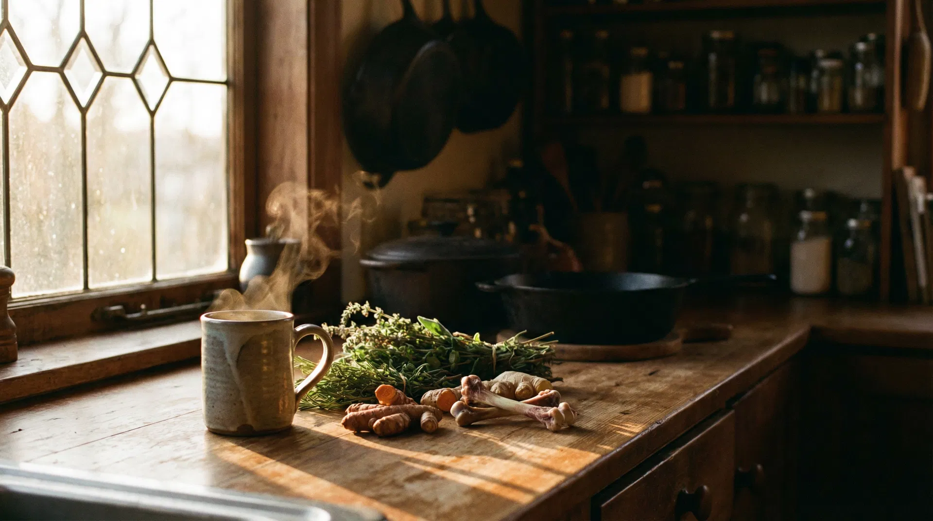 Bone broth kitchen scene
