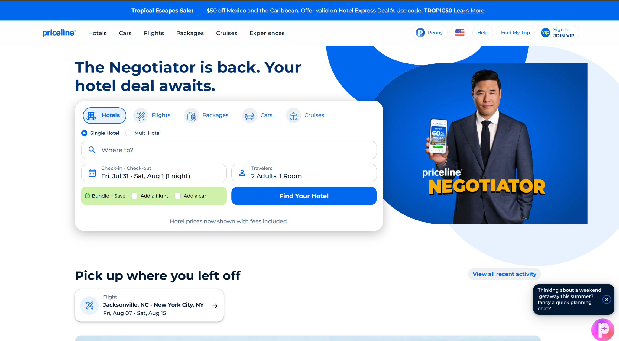 Priceline Flights Homepage