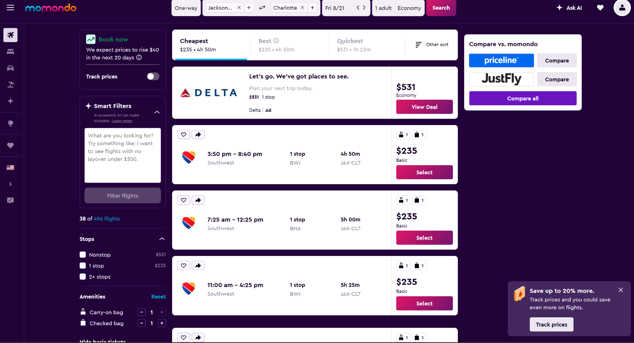 Momondo Flights Sorting
