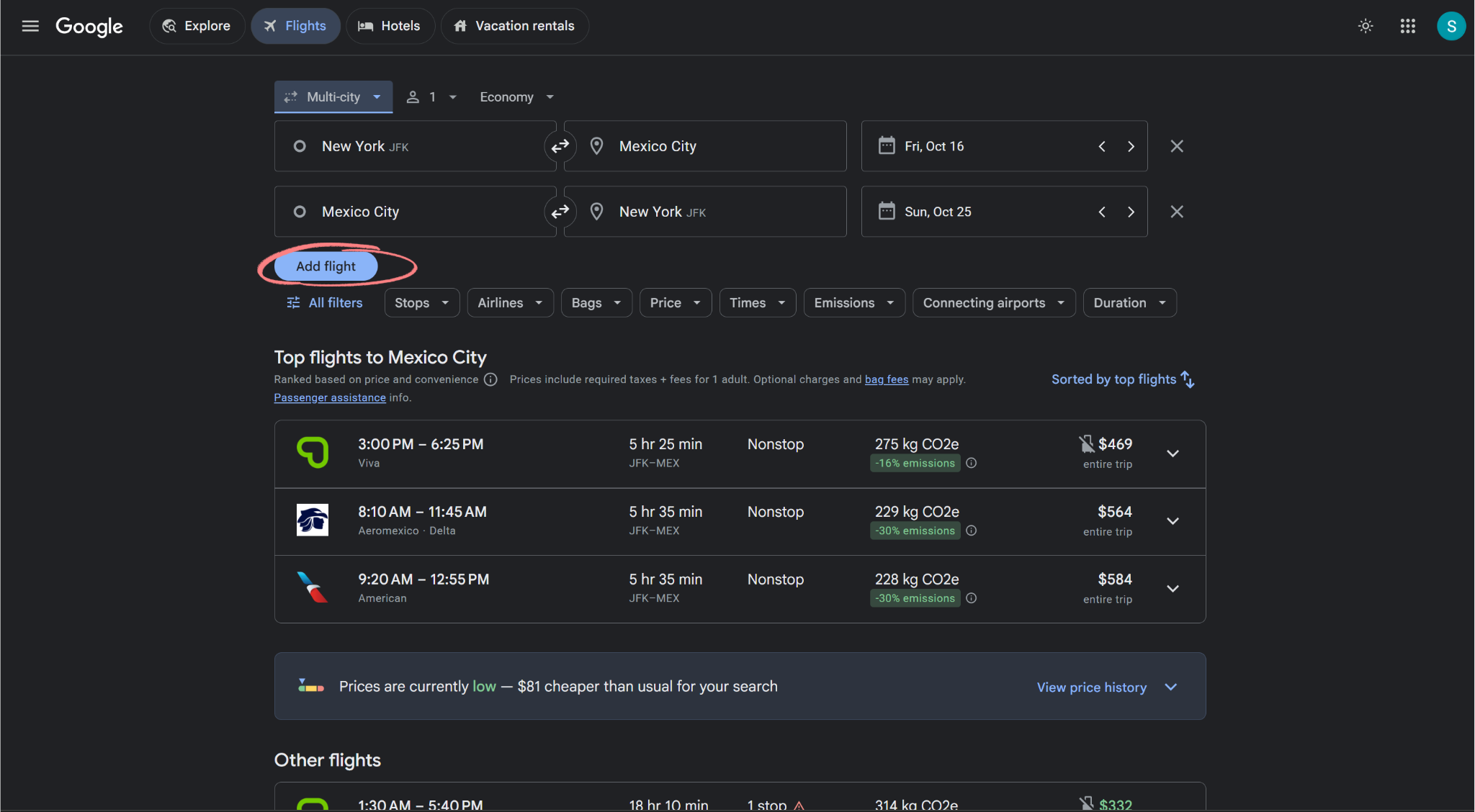 Google Flights Multi-city Add flights