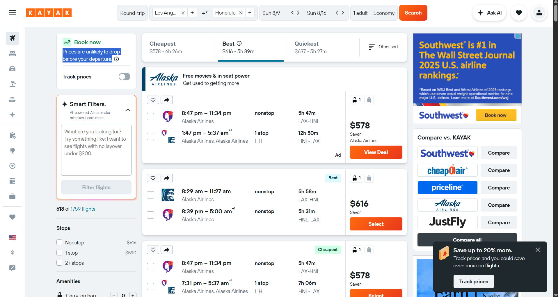 kayak flight search