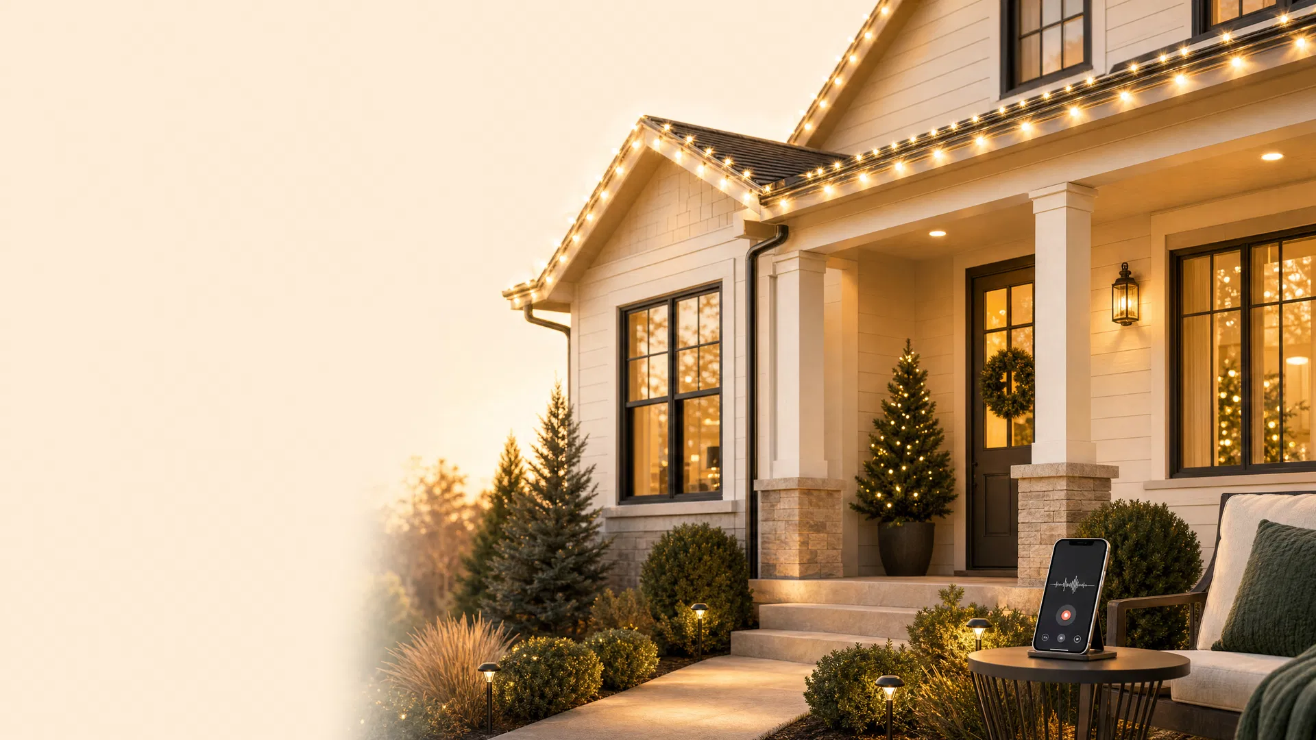 Professionally lit home exterior
