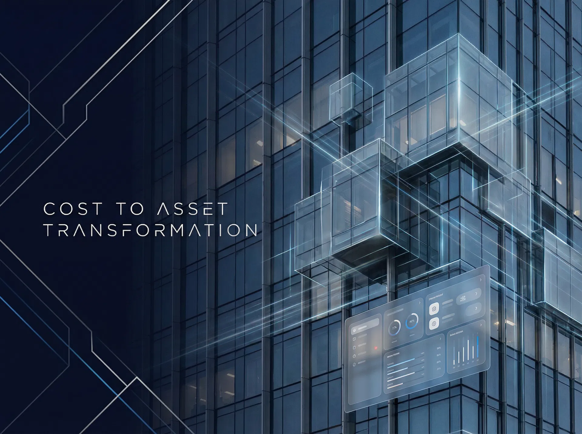 Abstract blueprint overlay representing cost-to-asset transformation