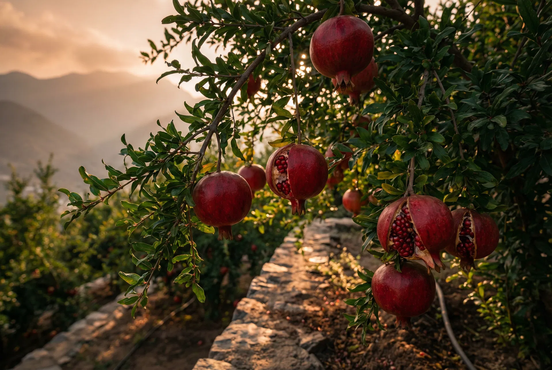 أشجار الرمان المثمرة في مزرعة الهدا