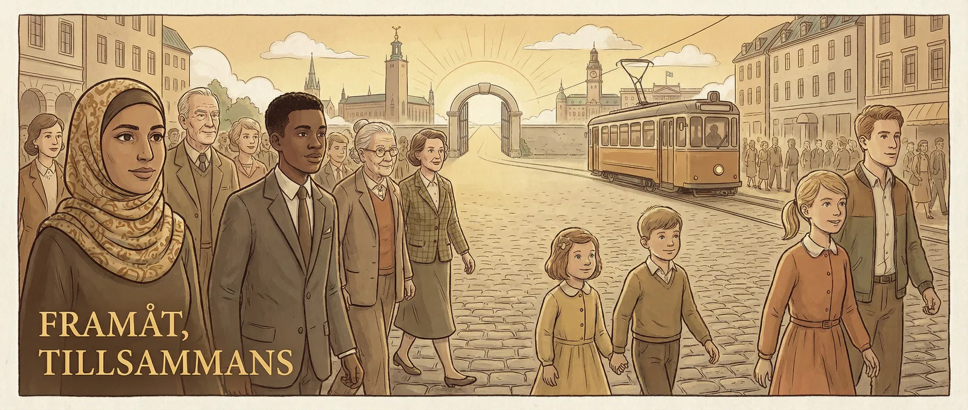 Människor som går framåt tillsammans