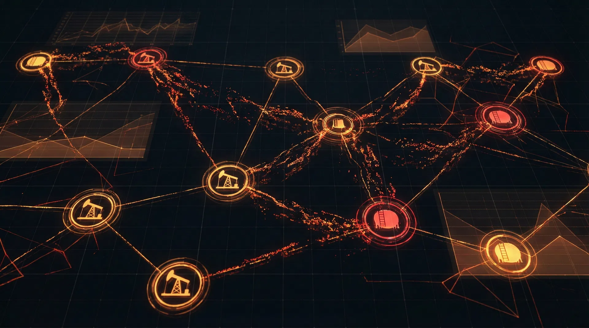 Abstract visualization of global oil market disruption