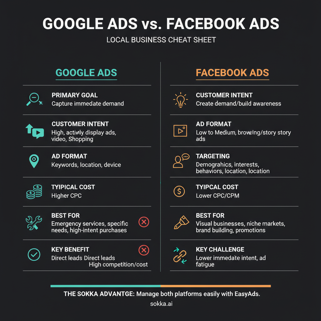 Infographic: Google Ads vs. Facebook Ads: Where Should Local Businesses Advertise? - Visual guide showing google ads and facebook ads strategies for business growth