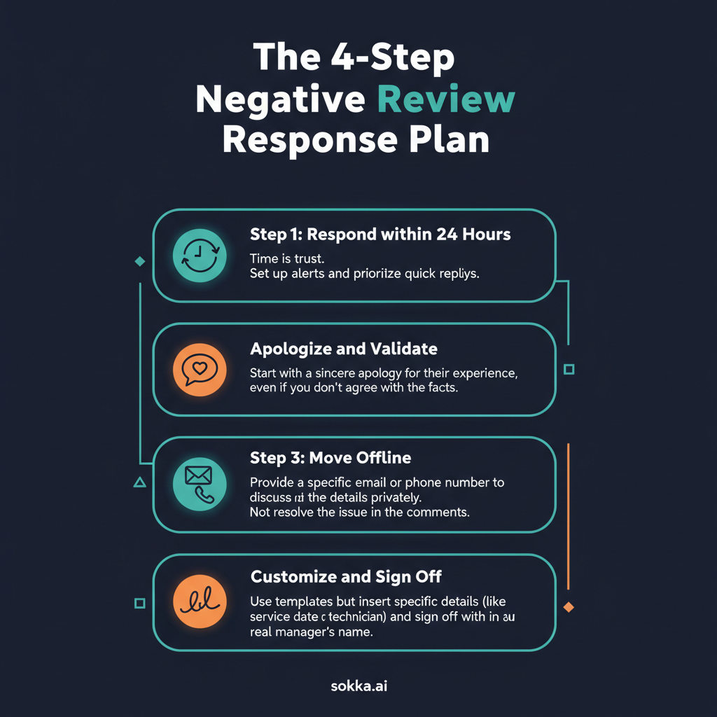 Infographic: How to Turn Negative Google Reviews into Trust Signals - Visual guide showing negative reviews and review response strategies for business growth