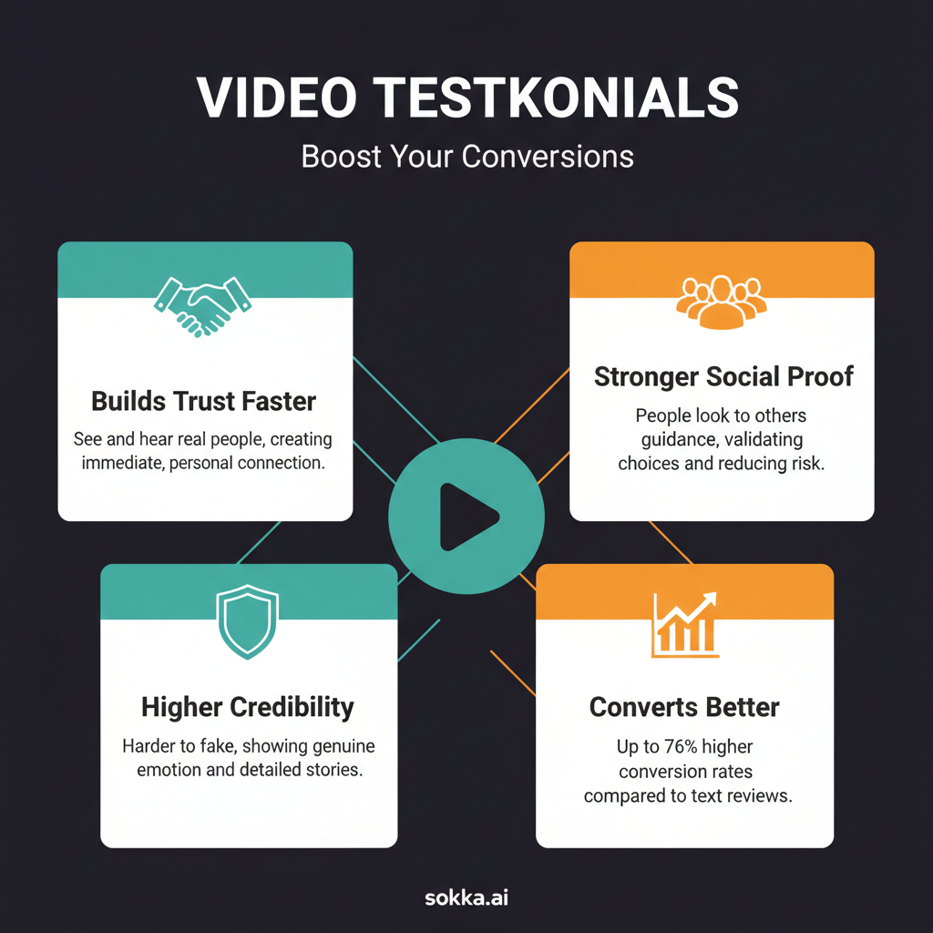 Infographic: Video Testimonials: Why They Boost Conversions by 76% - Visual guide showing video testimonials and social proof strategies for business growth