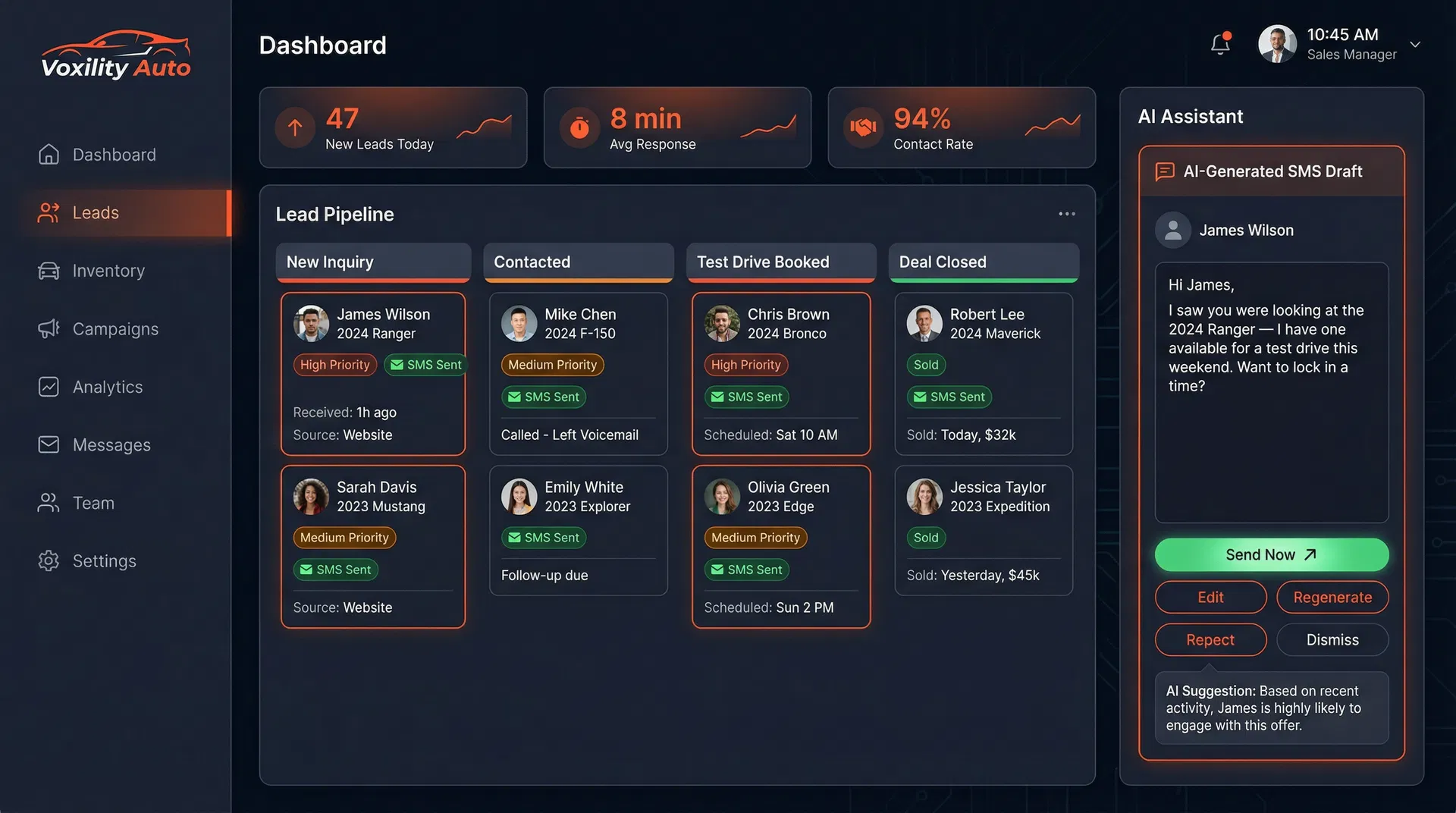 Voxility Auto CRM Dashboard