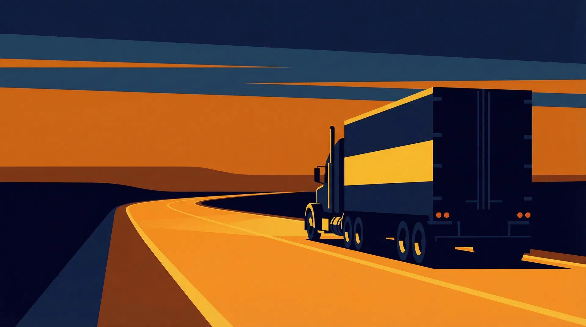 Semi-truck on an American highway at dusk