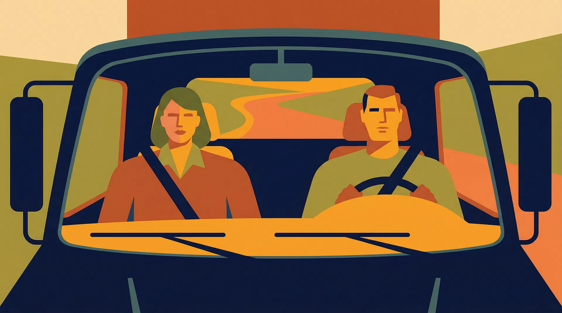 Two drivers in a truck cab