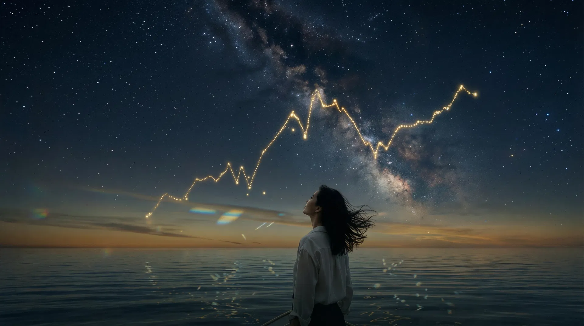 Constellation chart over ocean