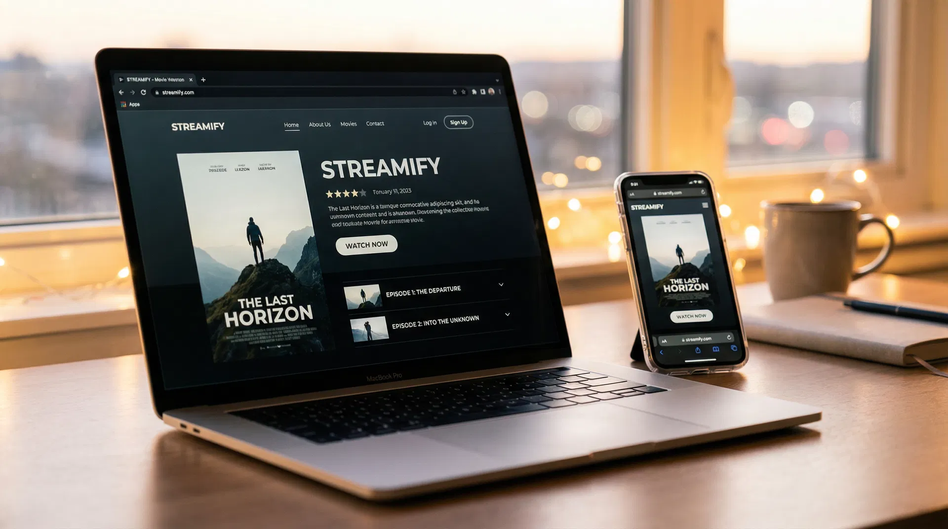 A laptop and phone showing a vertical series storefront