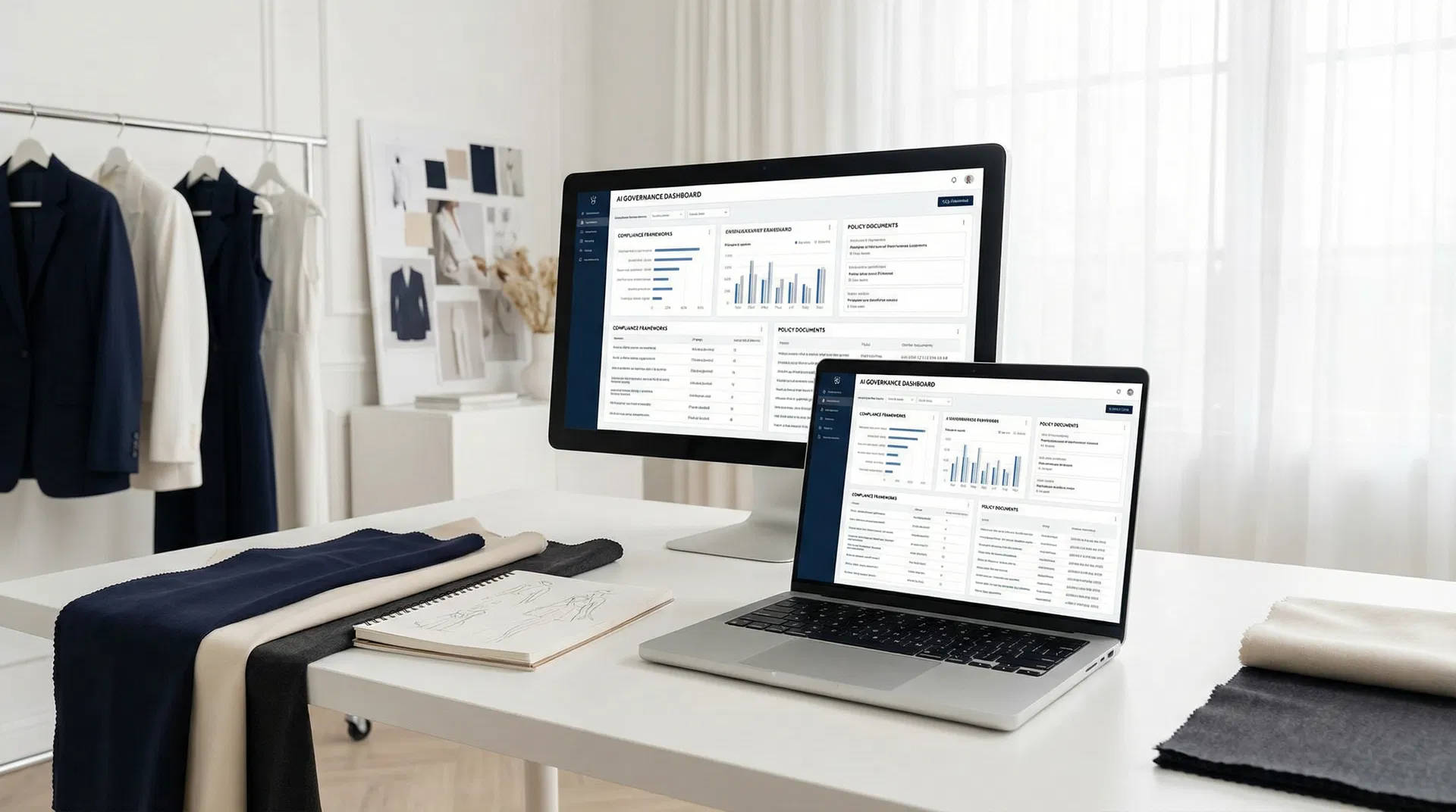 Fashion design studio with AI governance dashboard