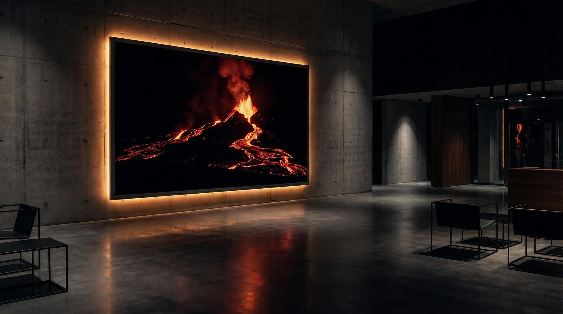 Backlit textile frame in modern lobby