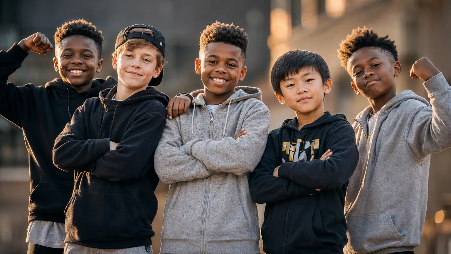 Diverse group of confident young boys