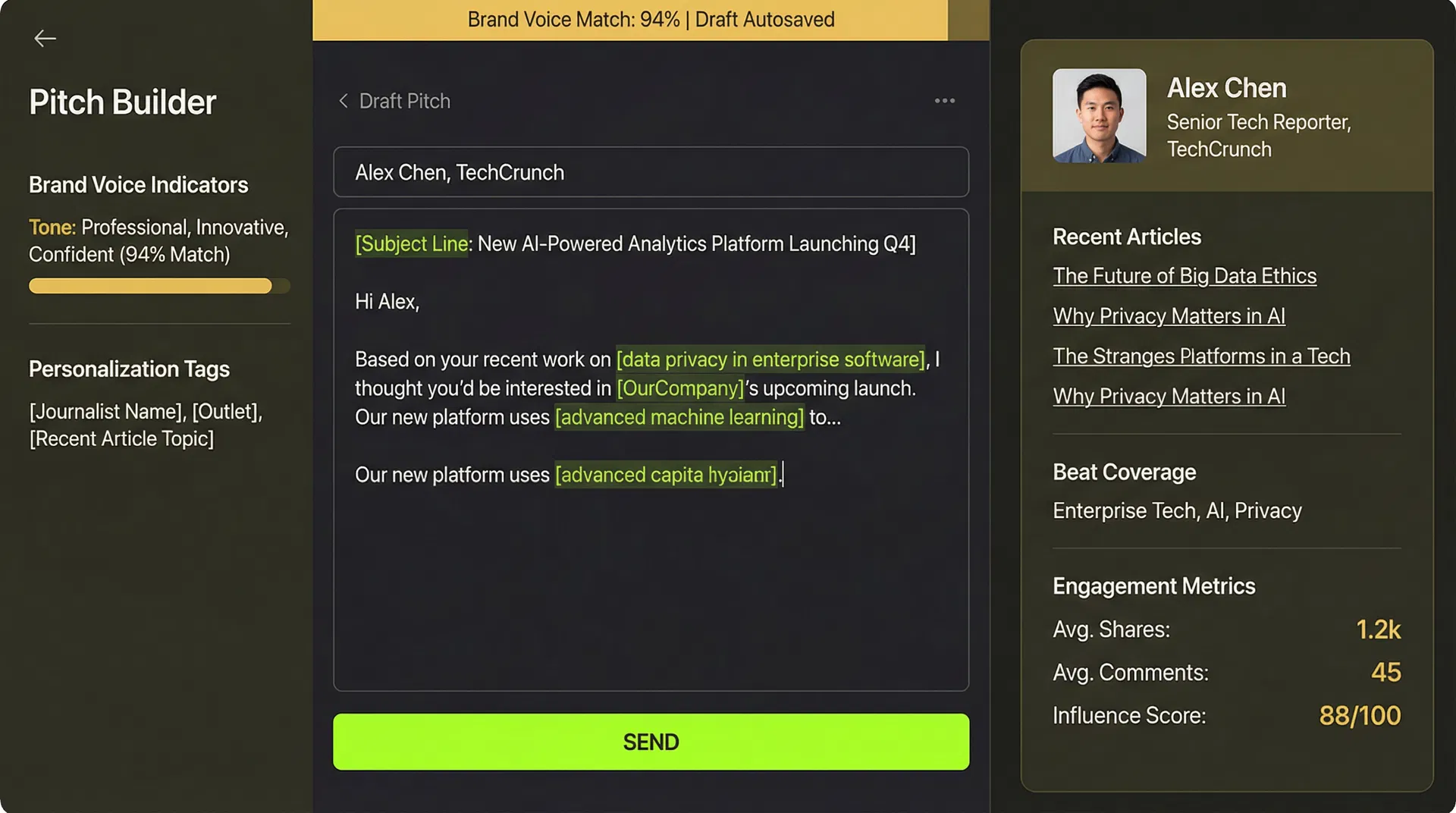 SixthScoop pitch builder interface