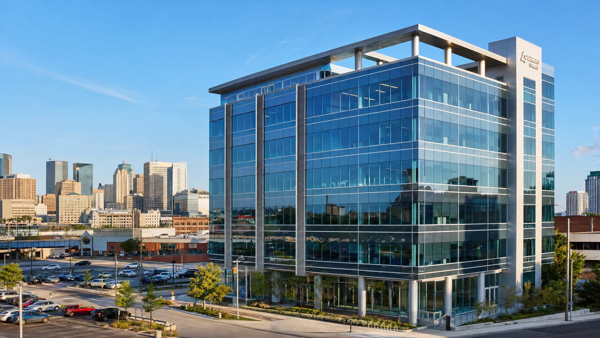 Professional commercial cleaning services in Winnipeg — modern corporate office building with glass facade