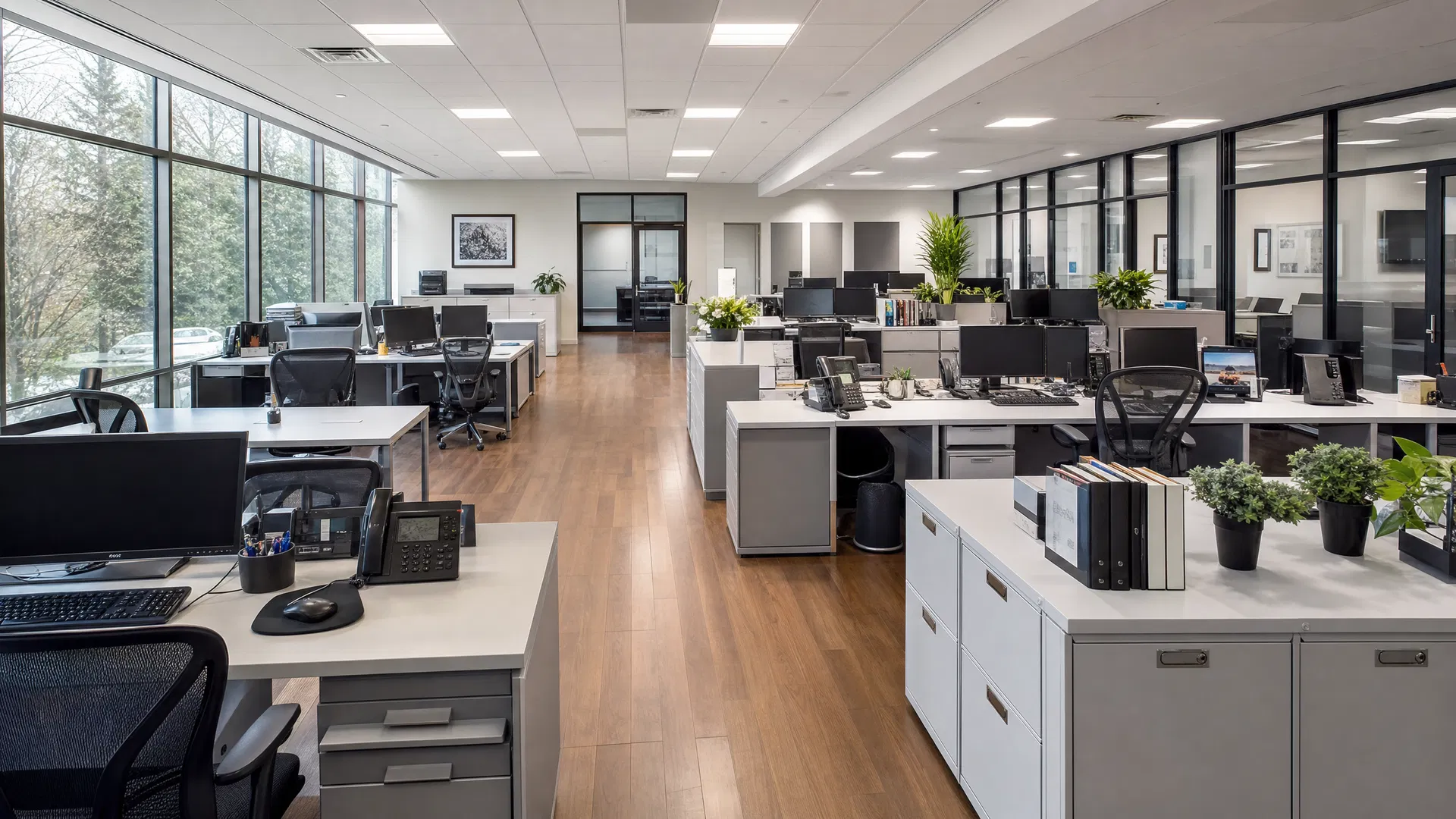 Professional office cleaning Winnipeg — clean open-plan workspace with desks and natural lighting