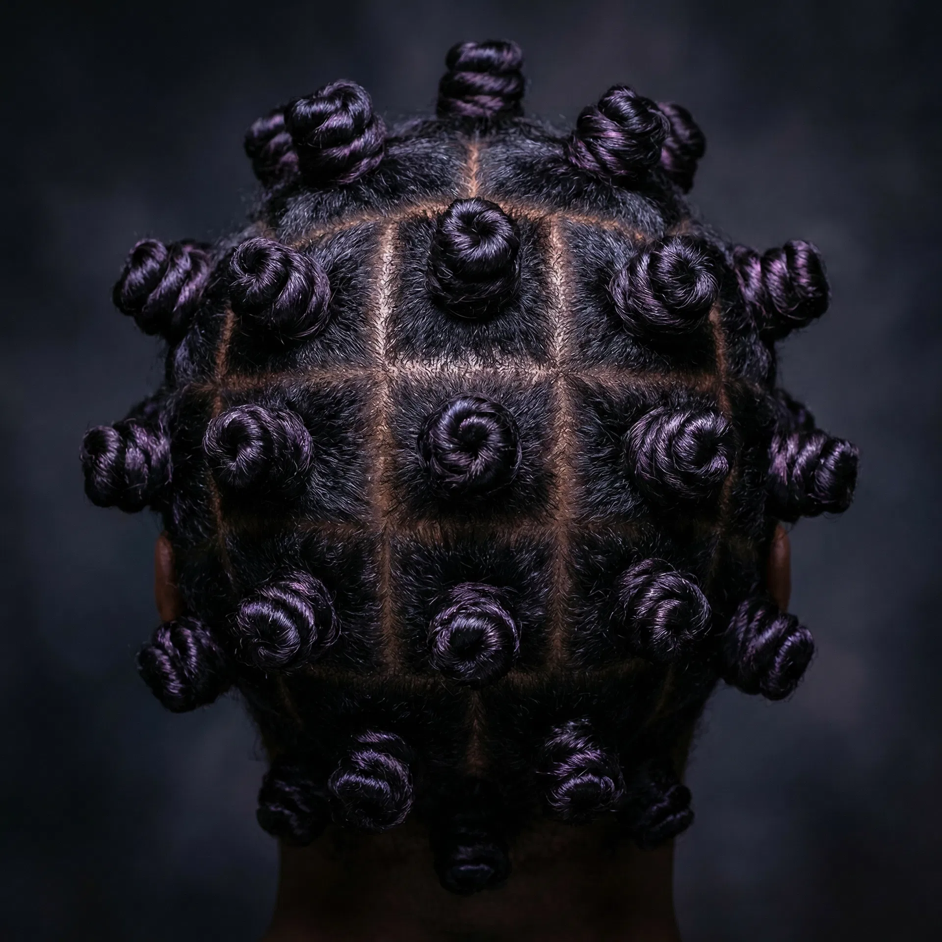 Overhead aerial view of Bantu Knots