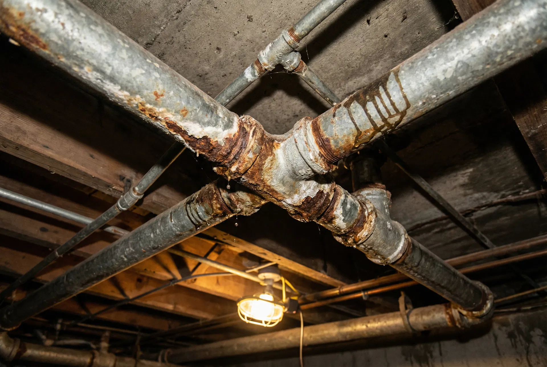 Before: severely corroded galvanized pipes in a Syracuse home