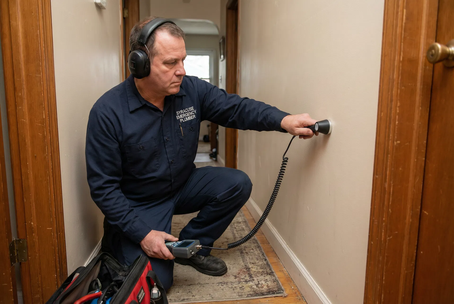 Acoustic leak detection scan on interior wall