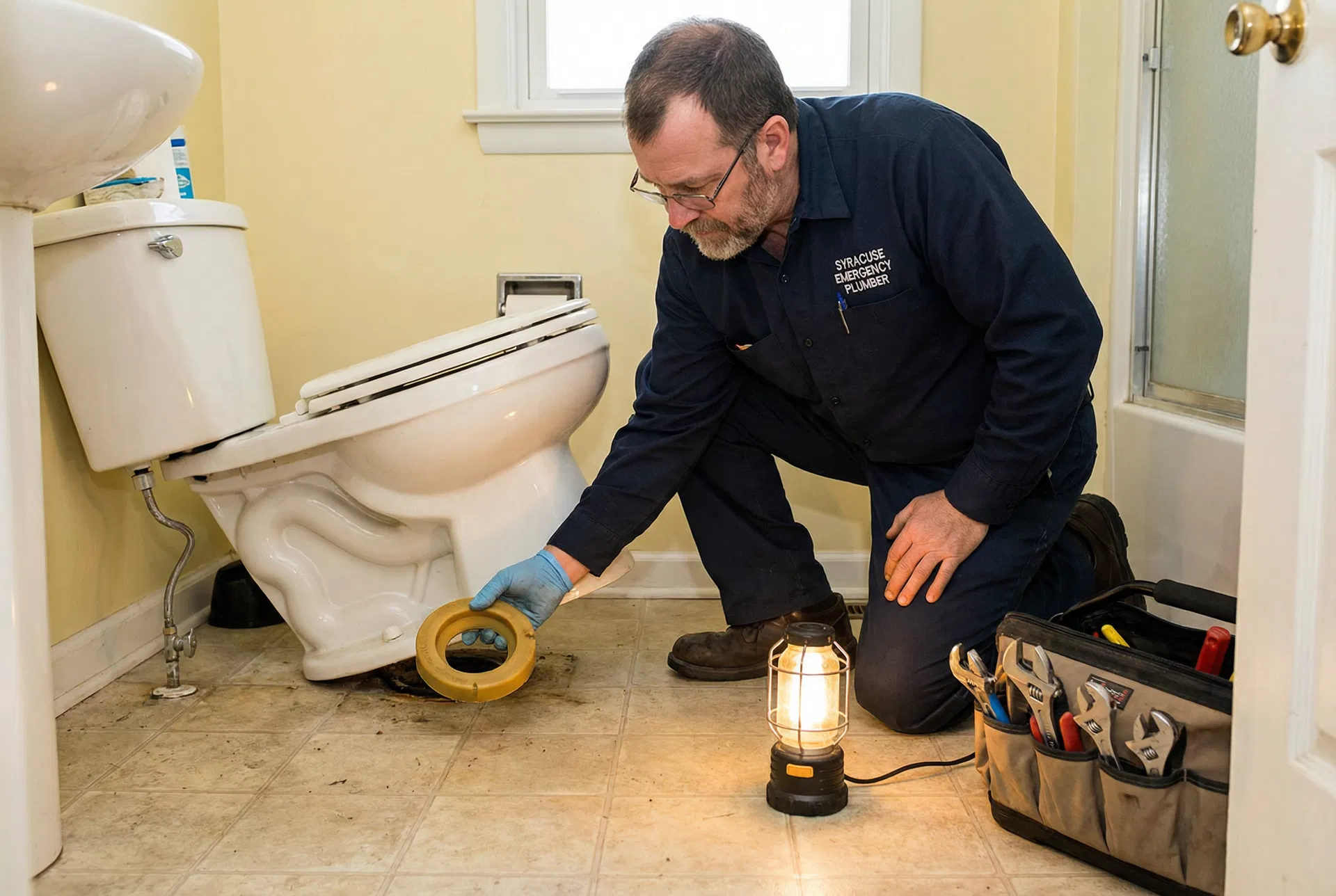 Toilet wax ring and flapper replacement in a Syracuse home