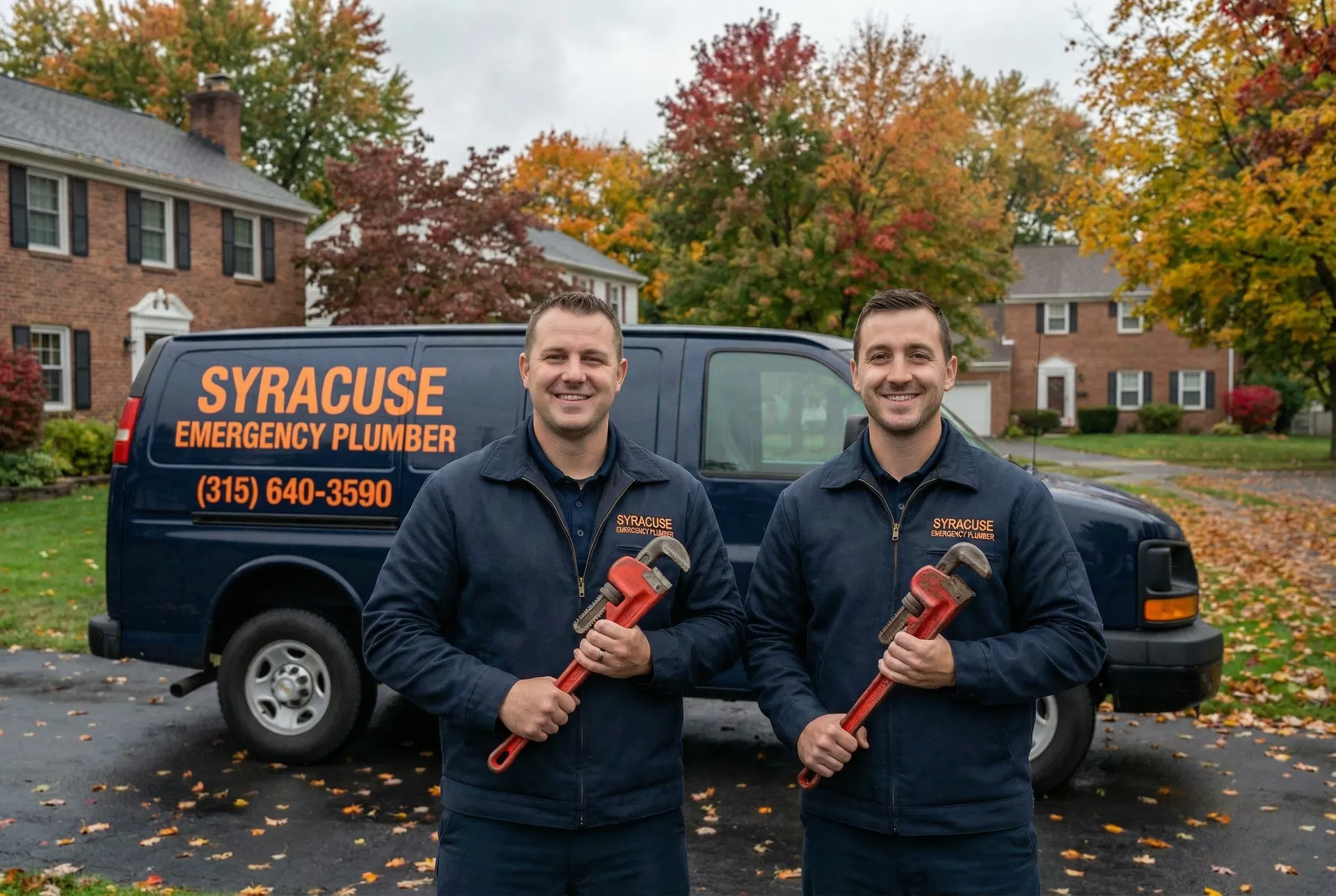 Syracuse Emergency Plumber team, licensed plumbers in branded uniforms
