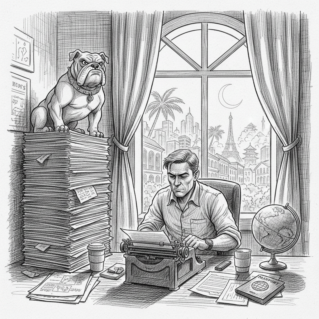 Pencil sketch illustration for: The Watchdog - Home and Abroad