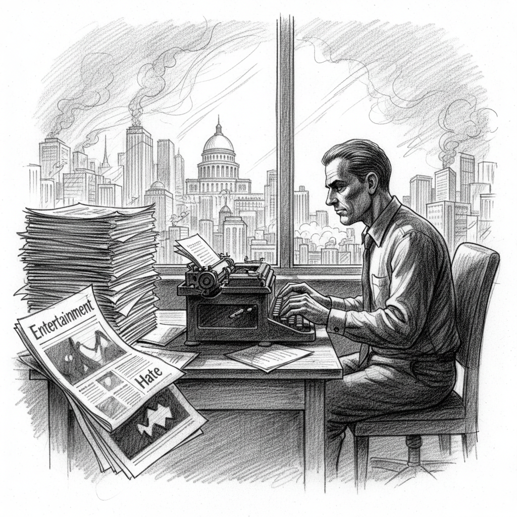 Pencil sketch illustration for: The Entertainment of Hate