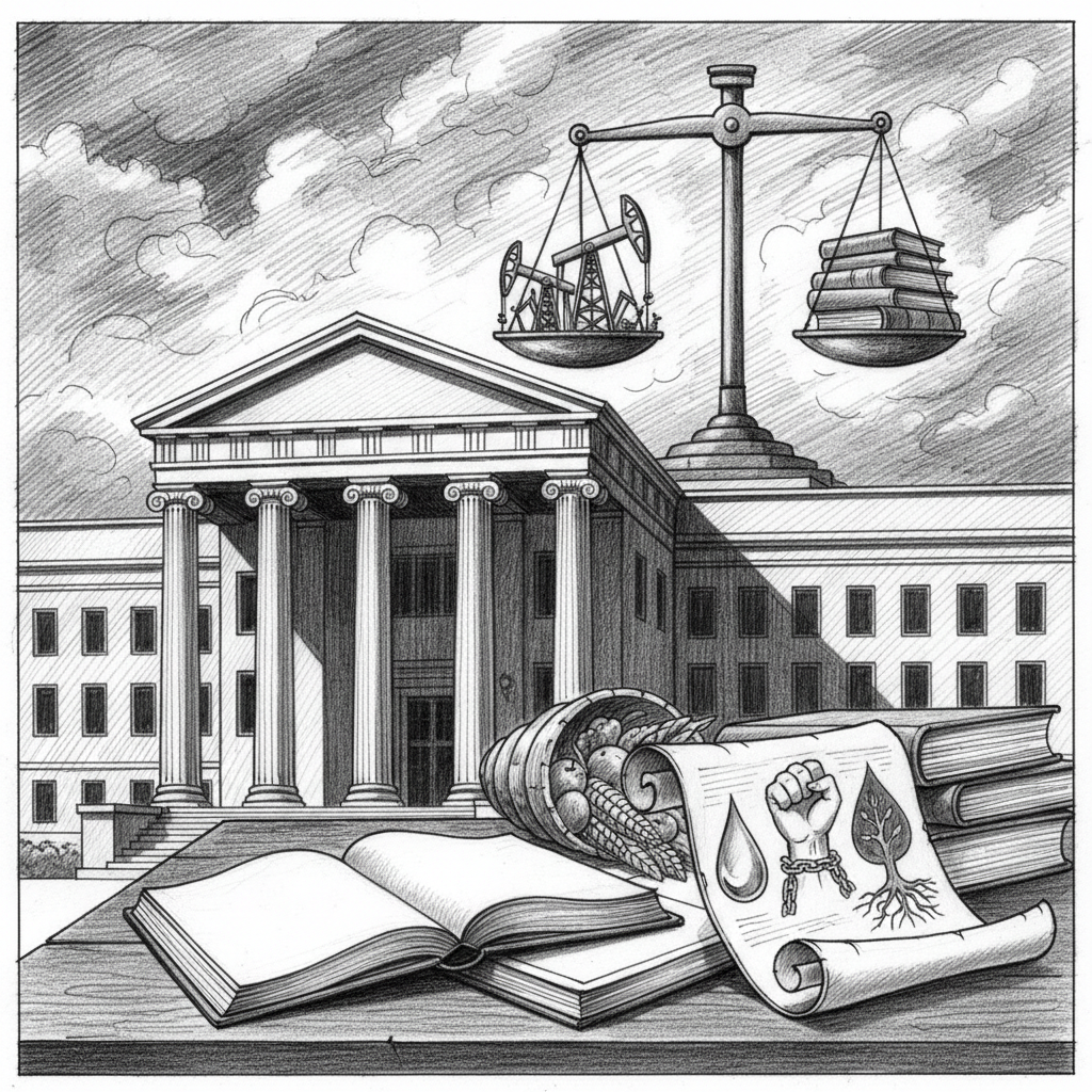 Pencil sketch illustration for: Free From Want — The Constitutional Argument the Oil Era Demands