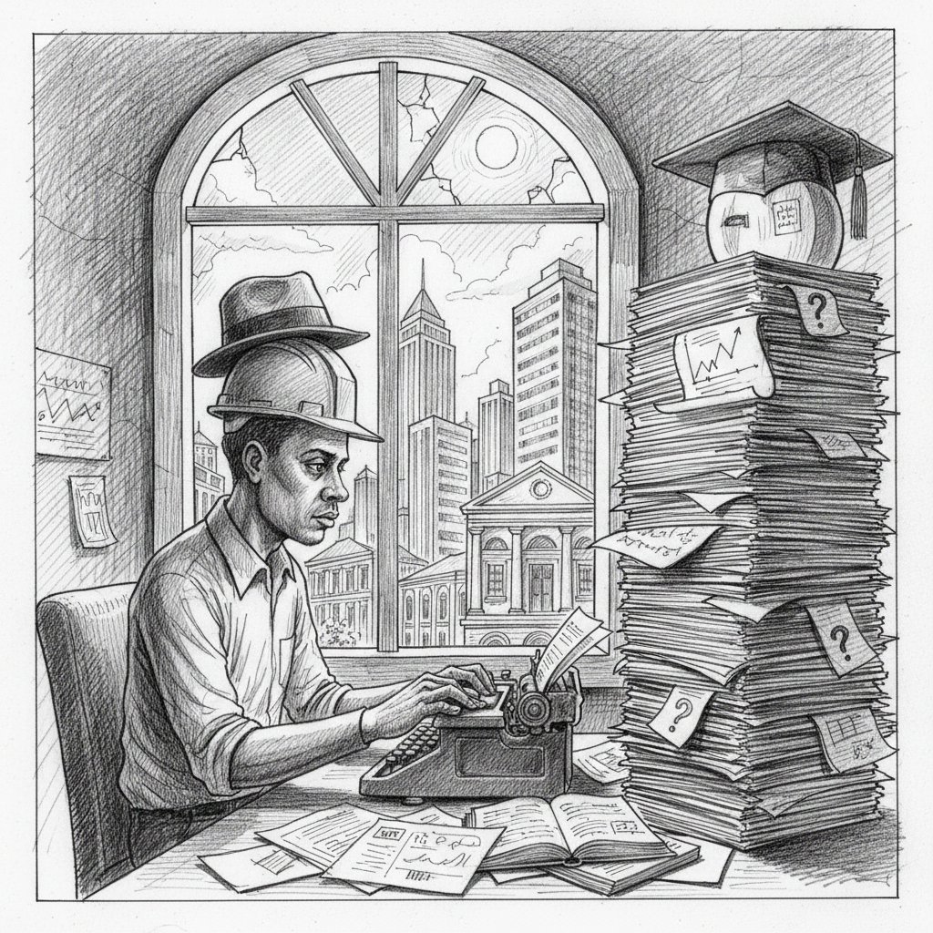Pencil sketch illustration for: One Question Wearing Three Hats