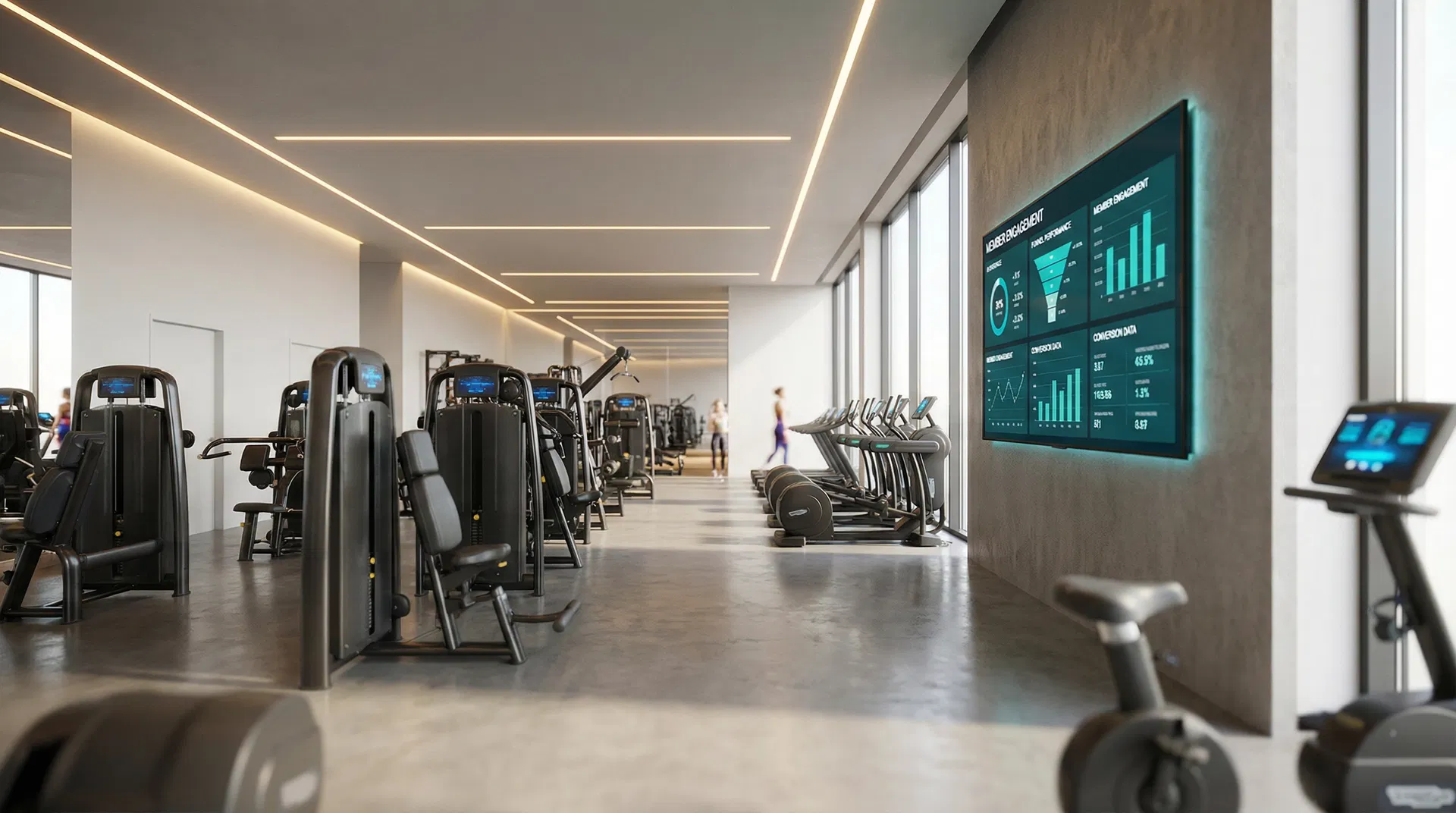Modern fitness facility with intelligence dashboard