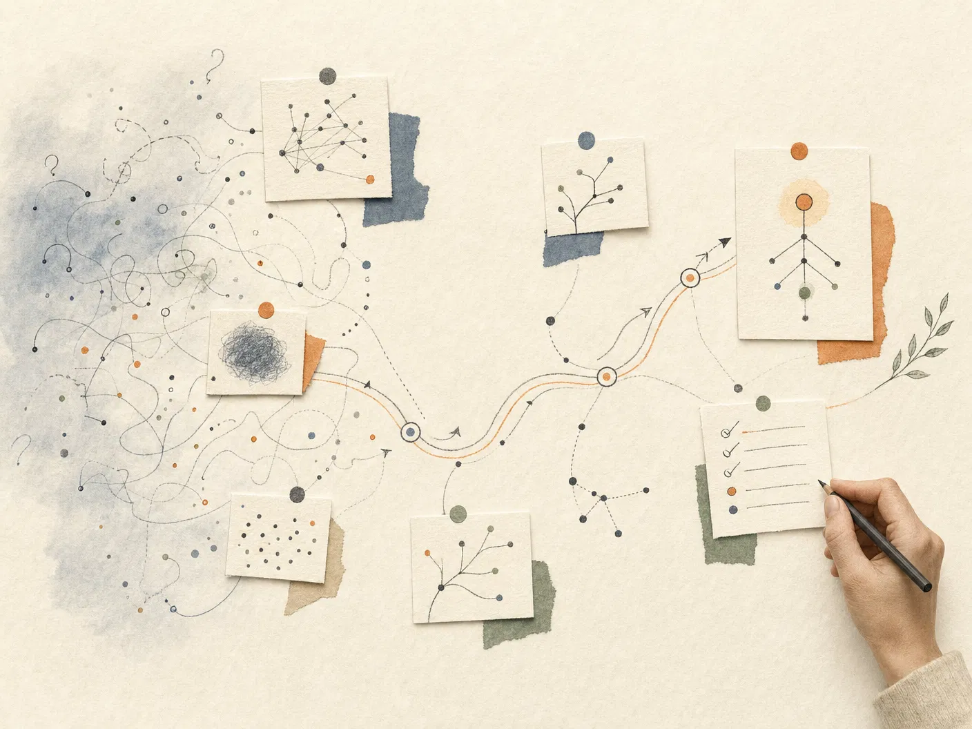 Carte abstraite d'un cheminement de la confusion vers la clarté