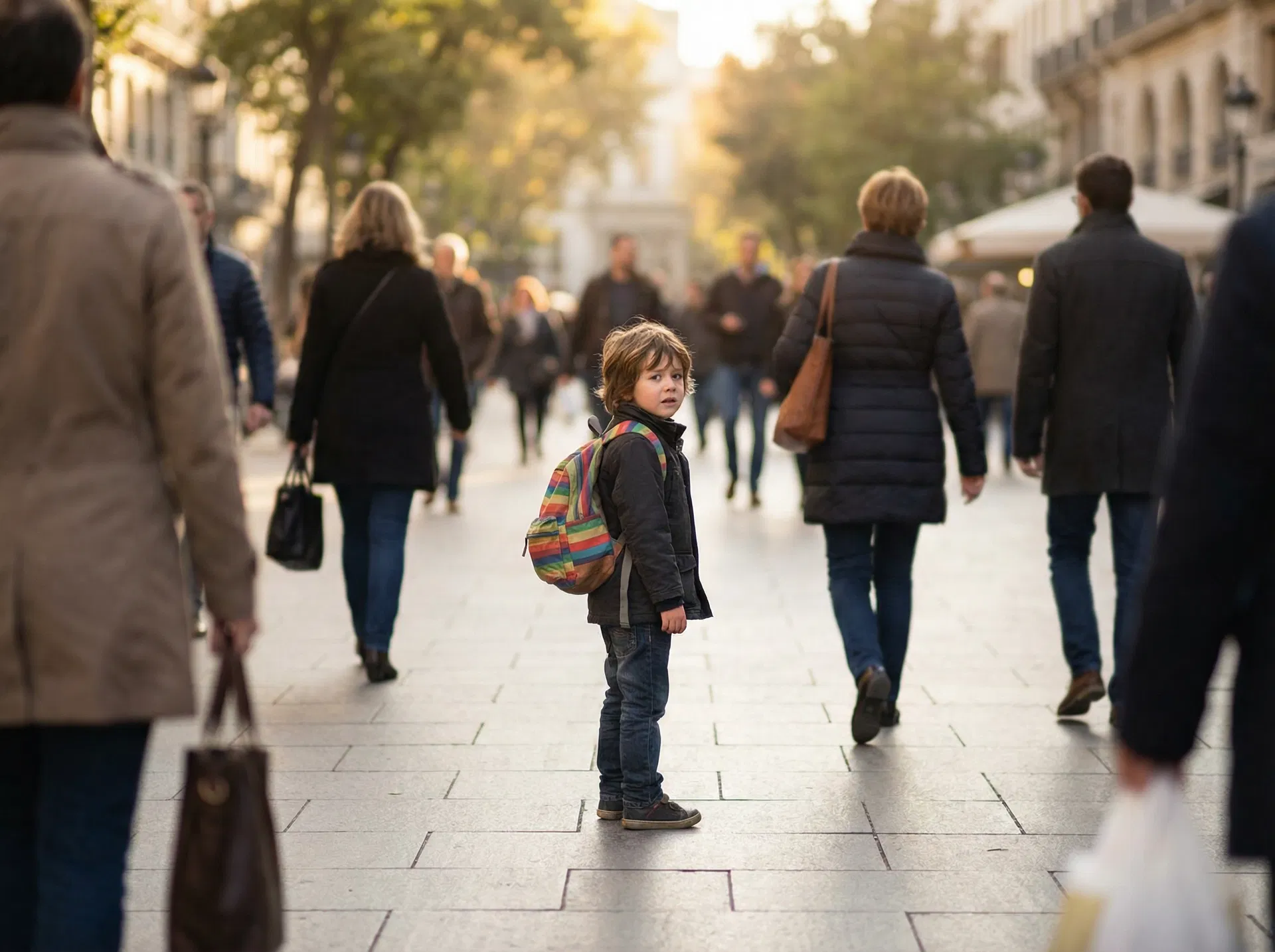 A child separated from their parents in a crowd