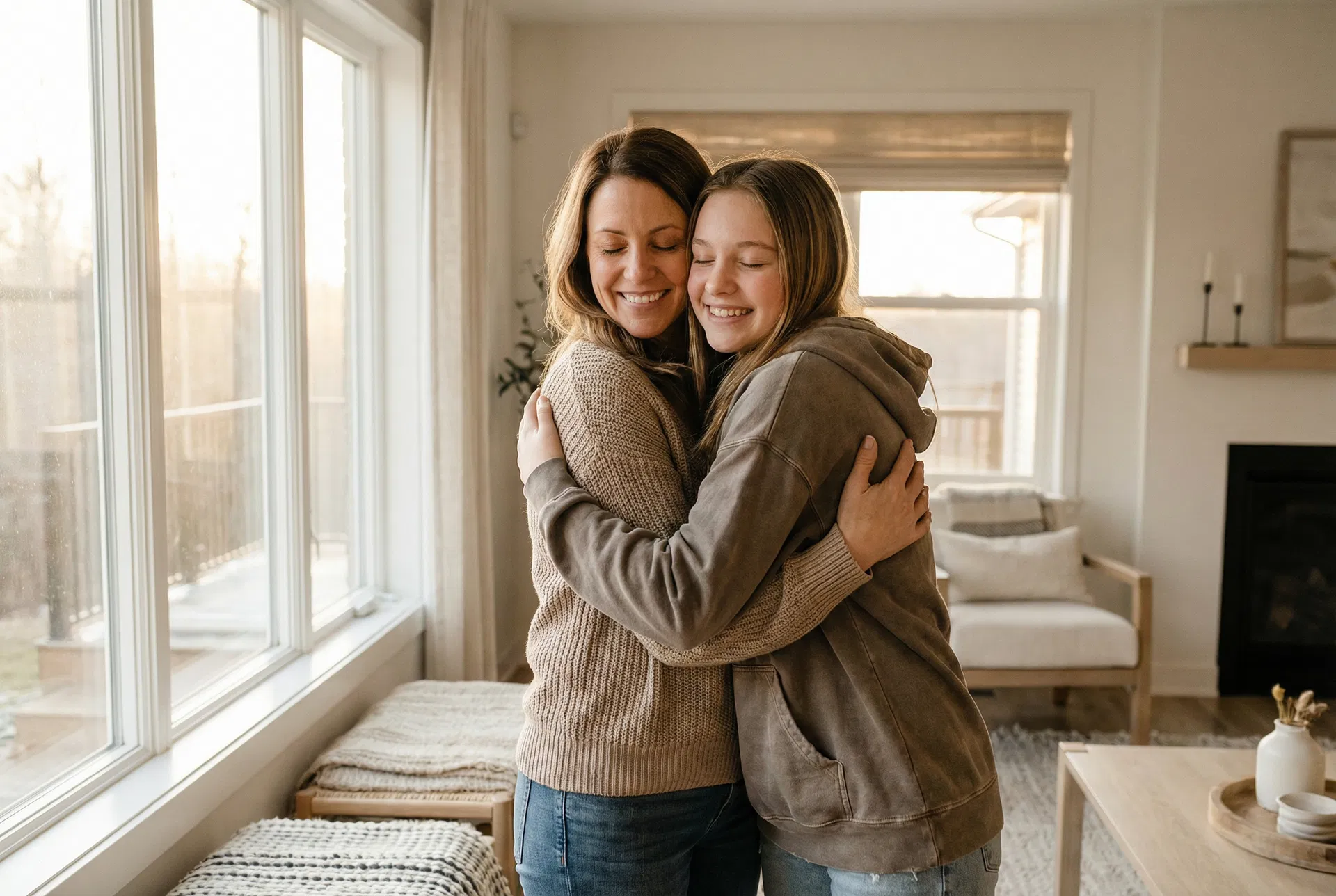 Mother and teen daughter sharing a close, warm moment