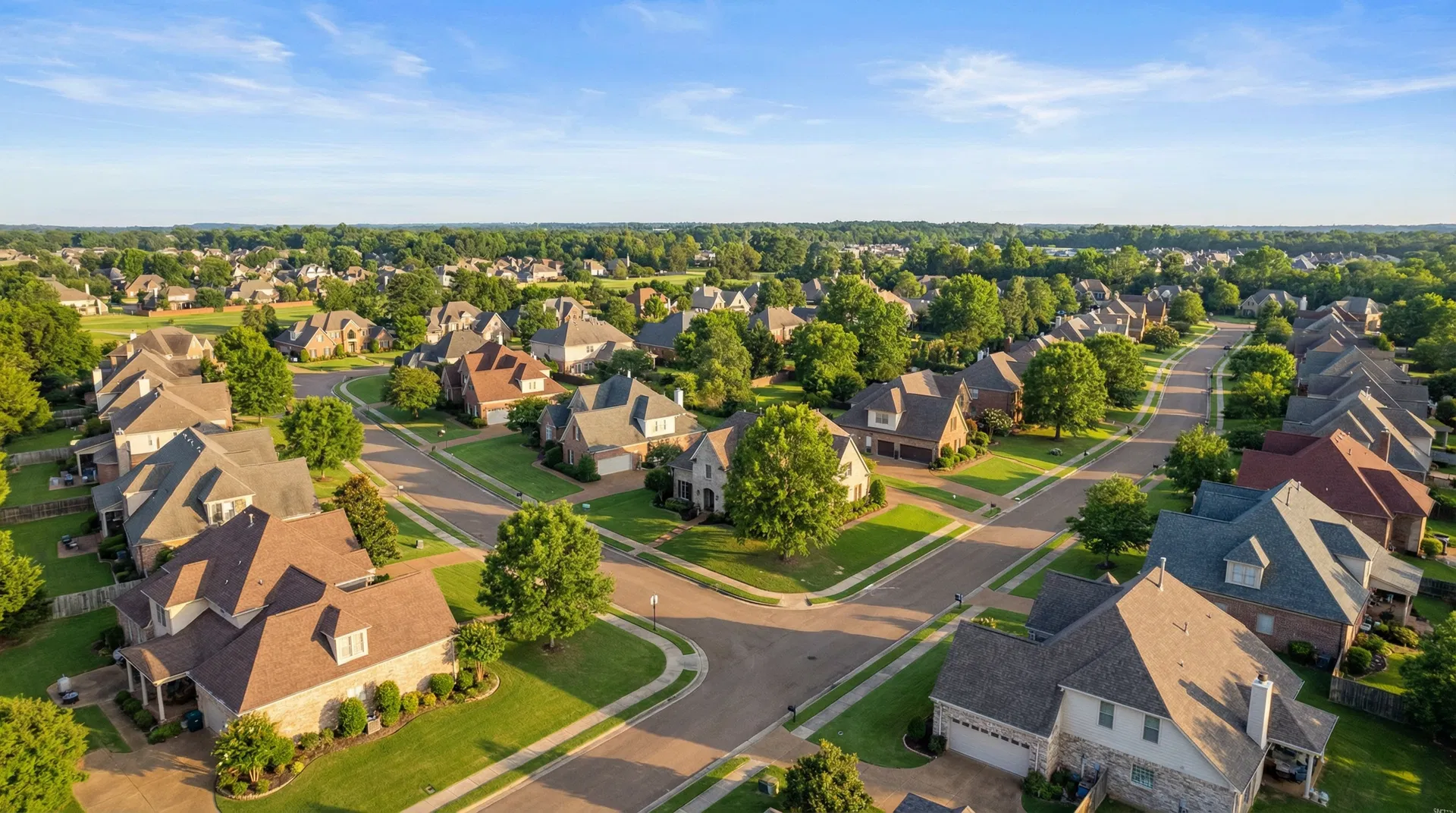 Residential neighborhood in Bartlett, TN with professional roofing work