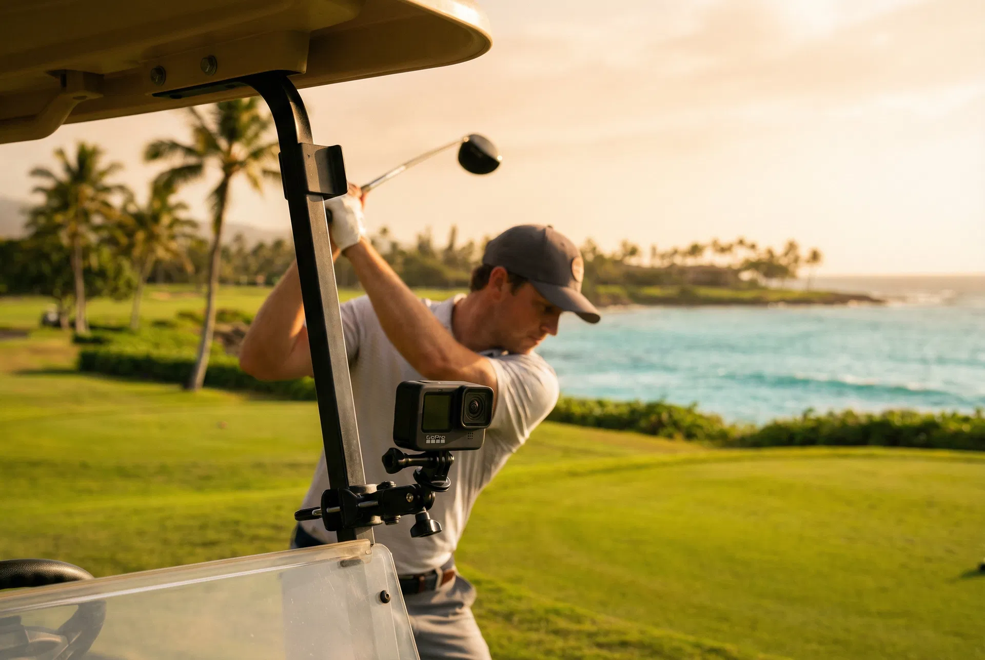 Golfer filming their round on a Hawaiian course