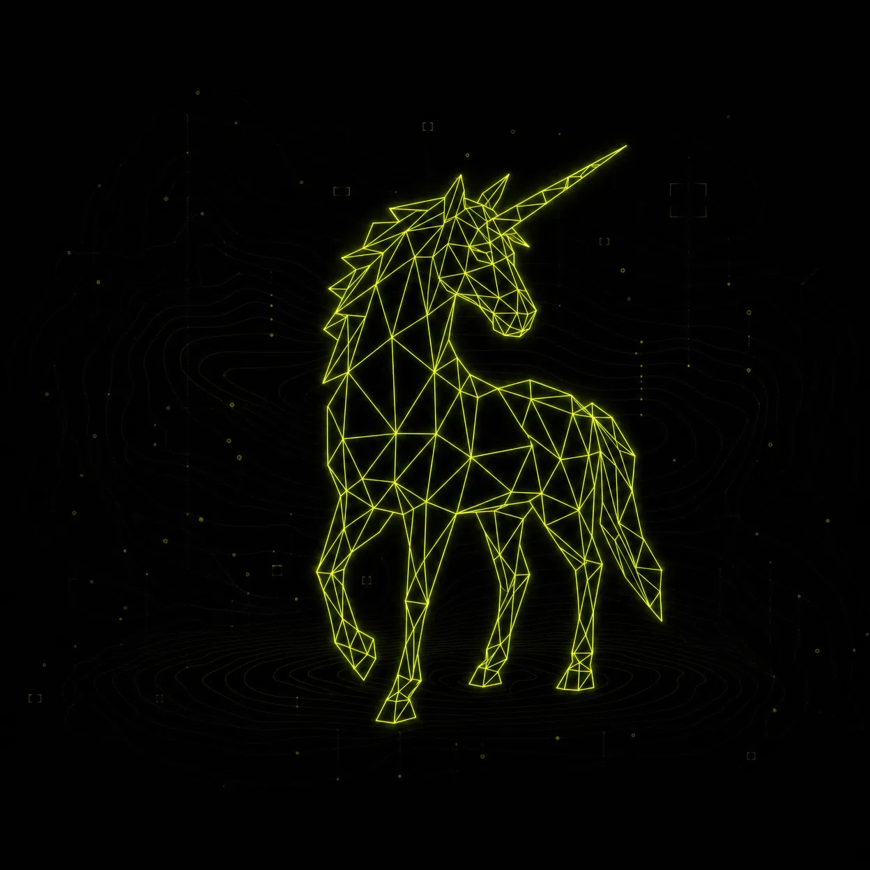 Geometric wireframe unicorn — the 1-person unicorn