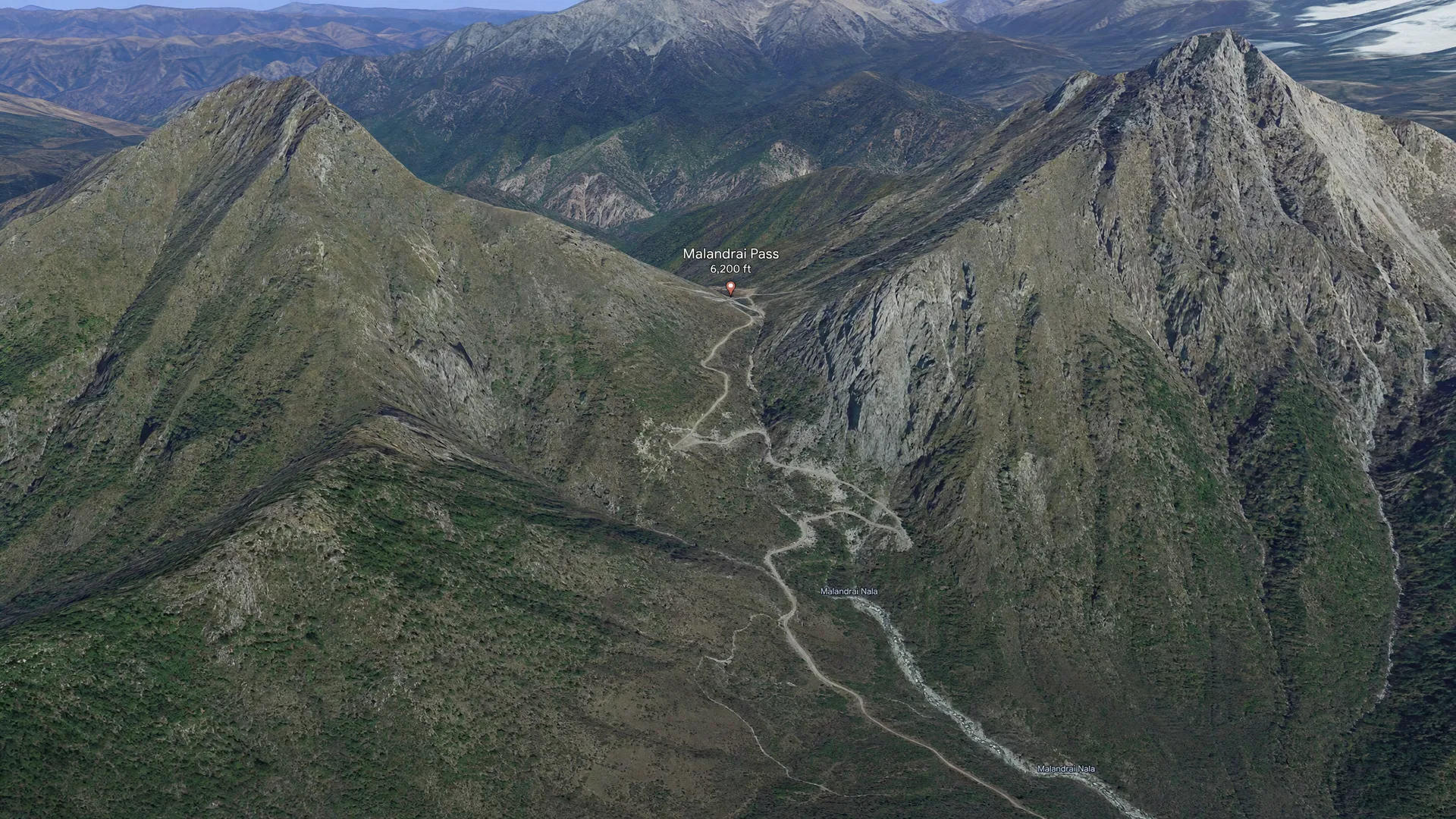 Aerial 3D view of Malandrai Pass